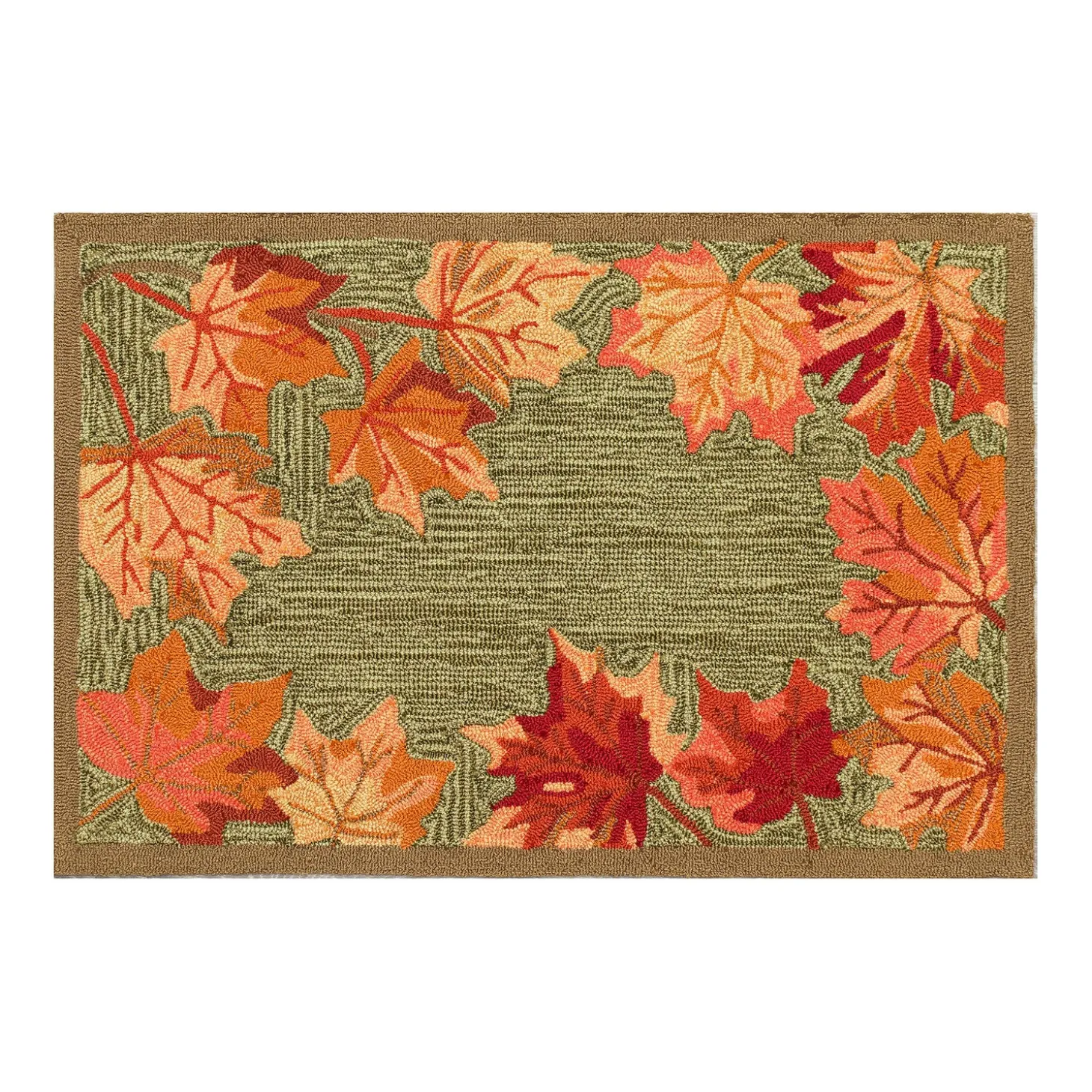 Area Rugs>Plow & Hearth Indoor/Outdoor Falling Leaves Border Rug, 5' x 7'6"