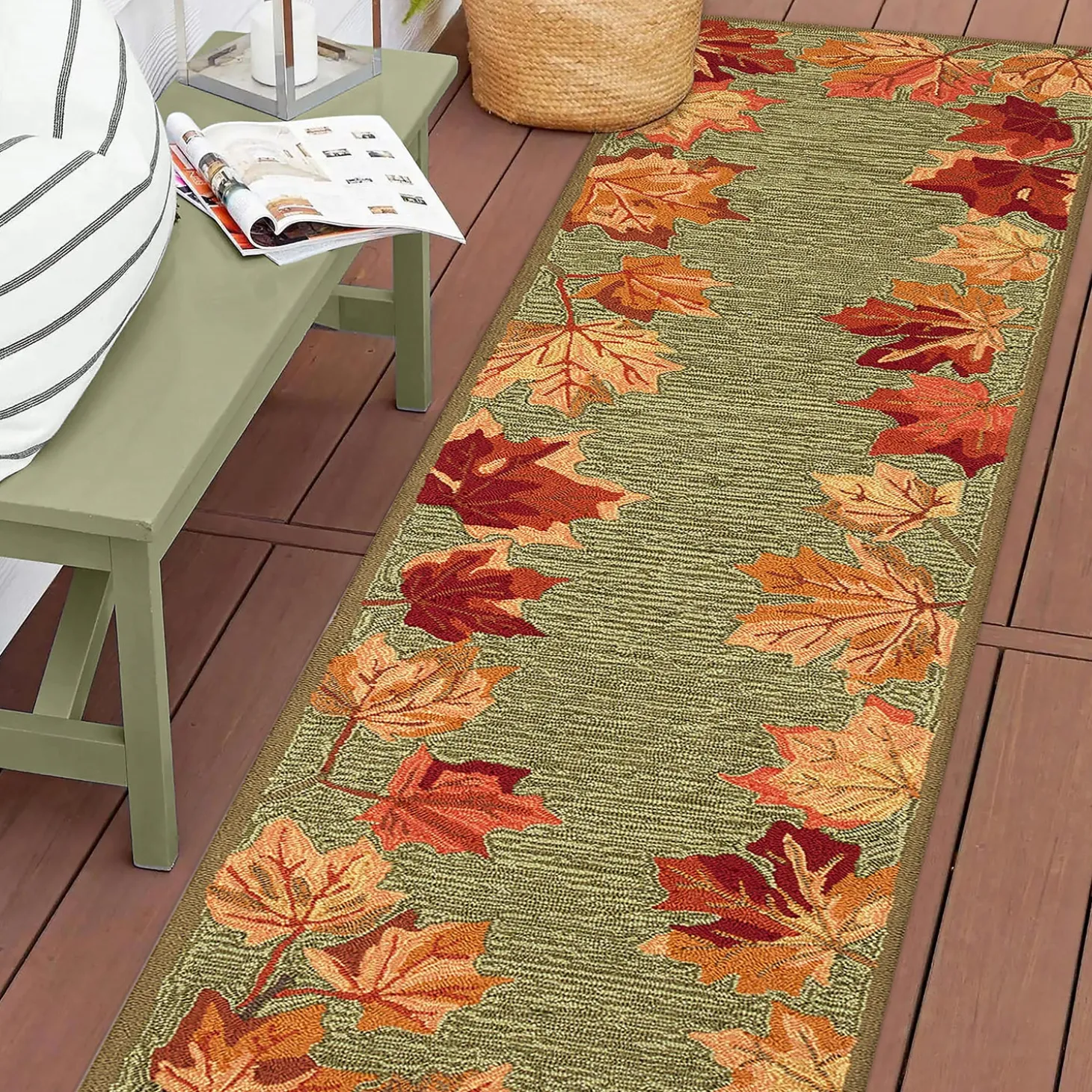 Area Rugs>Plow & Hearth Indoor/Outdoor Falling Leaves Border Rug, 3'6" x 5'6"