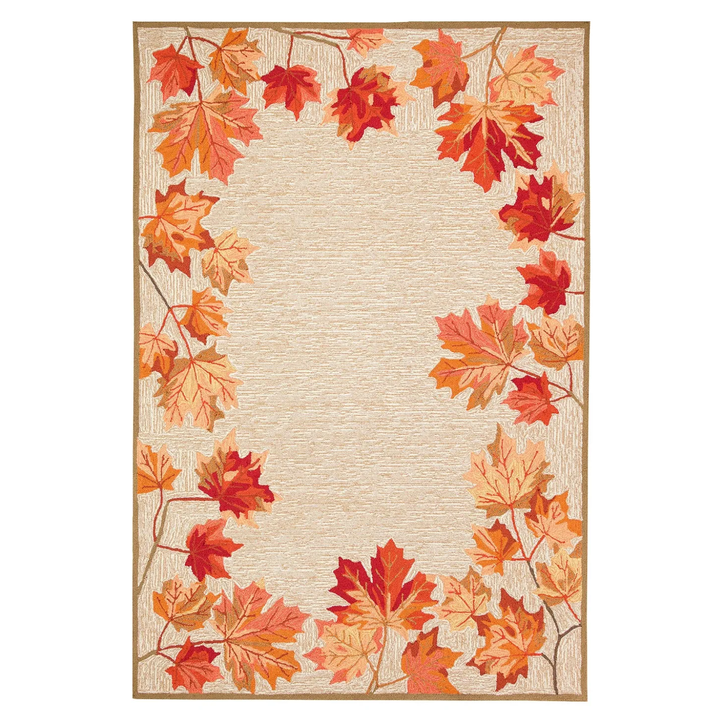 Area Rugs>Plow & Hearth Indoor/Outdoor Falling Leaves Border Rug, 3'6" x 5'6"