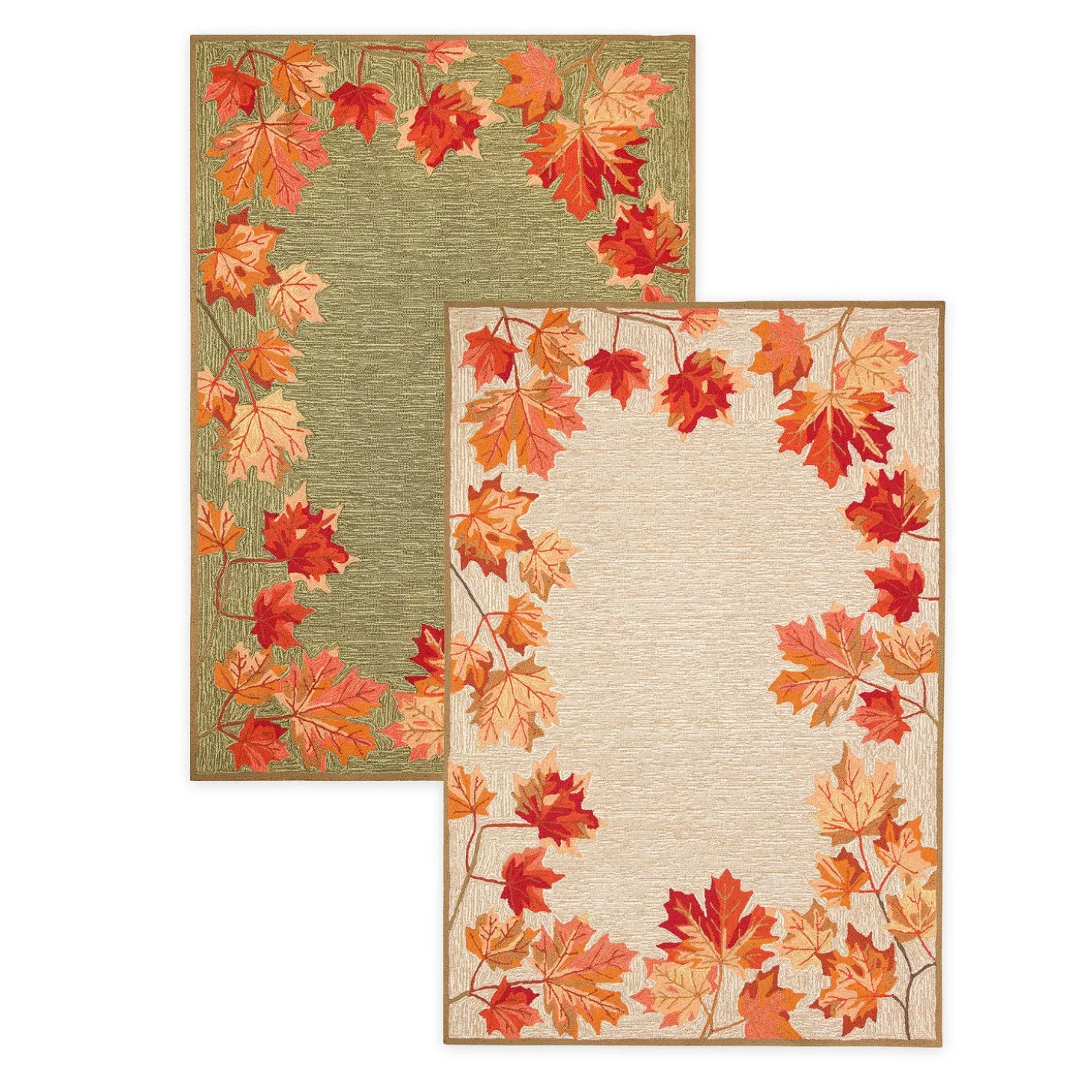 Area Rugs>Plow & Hearth Indoor/Outdoor Falling Leaves Border Rug, 3'6" x 5'6"