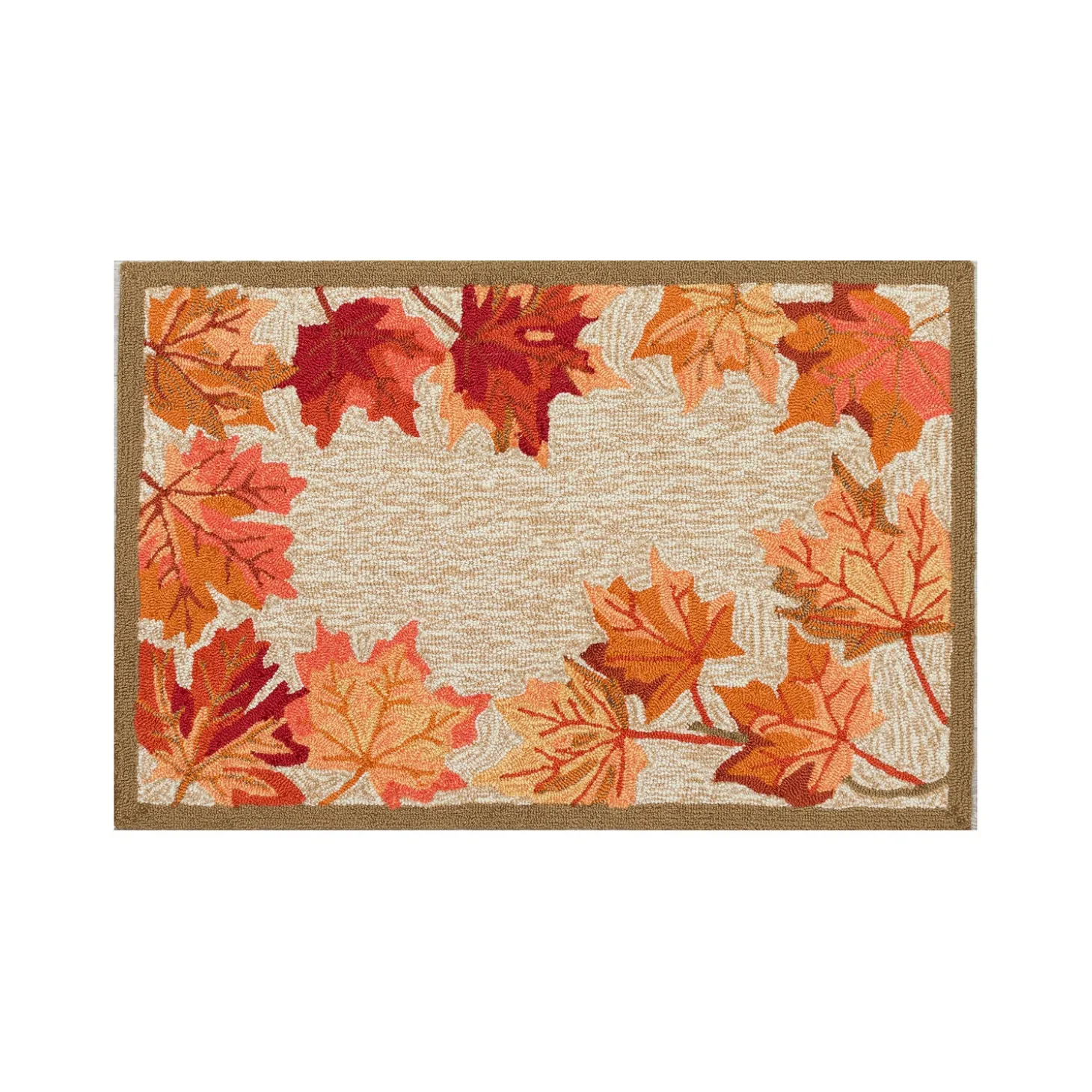 Area Rugs>Plow & Hearth Indoor/Outdoor Falling Leaves Border Rug, 3'6" x 5'6"