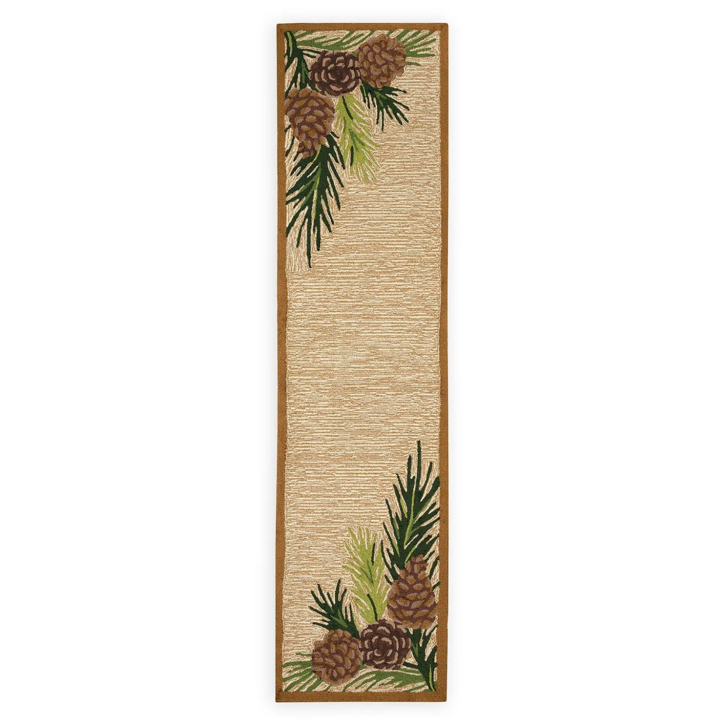 Runners>Plow & Hearth Indoor/Outdoor Forest Lake Border Rug, 2' x 8' Runner Natural