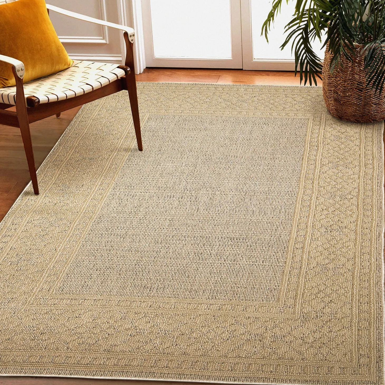 Area Rugs>Plow & Hearth Indoor/Outdoor Kitty Hawk Border Rug, 6'9" x 9'4"