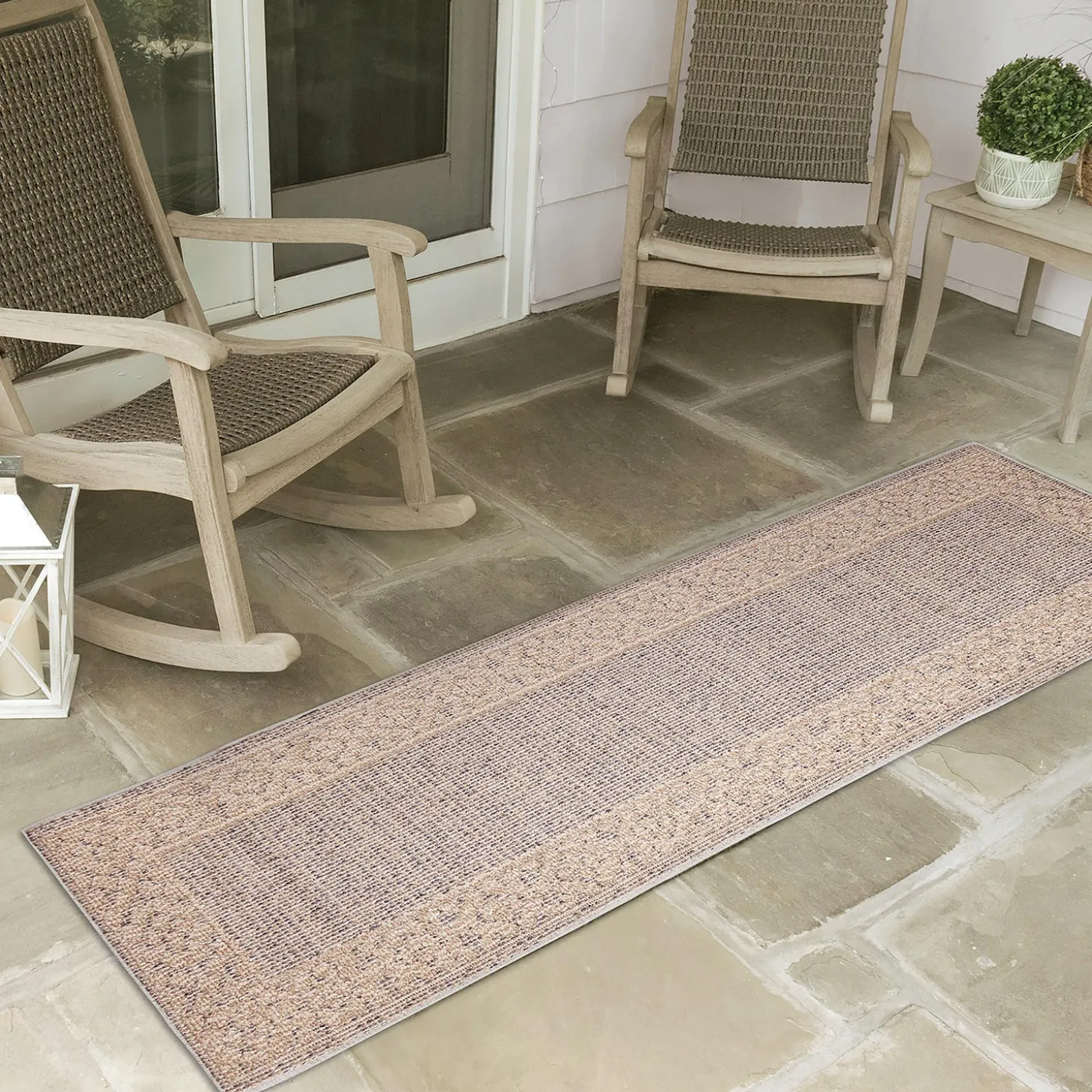 Area Rugs>Plow & Hearth Indoor/Outdoor Kitty Hawk Border Rug, 6'9" x 9'4"