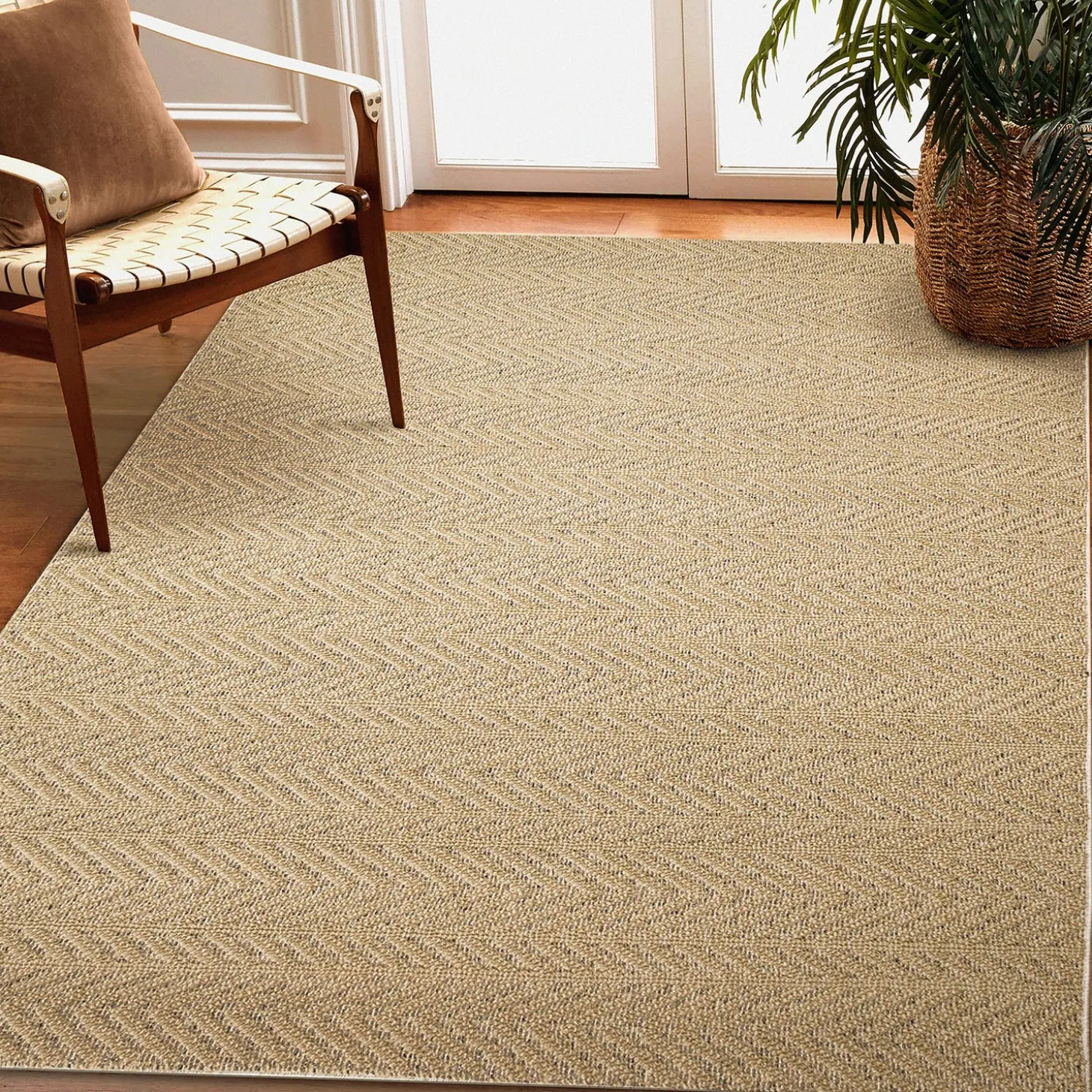 Area Rugs>Plow & Hearth Indoor/Outdoor Kitty Hawk Chevron Rug, 5'3" x 7'3" Silver