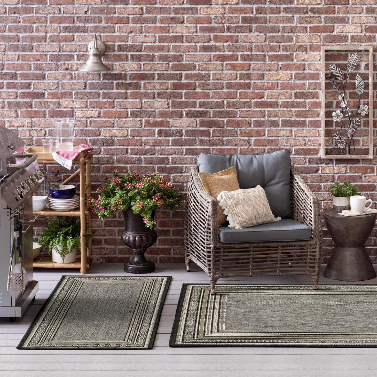 Area Rugs>Plow & Hearth Indoor/Outdoor La Grange Border Polypropylene Rug, 10' x 13'
