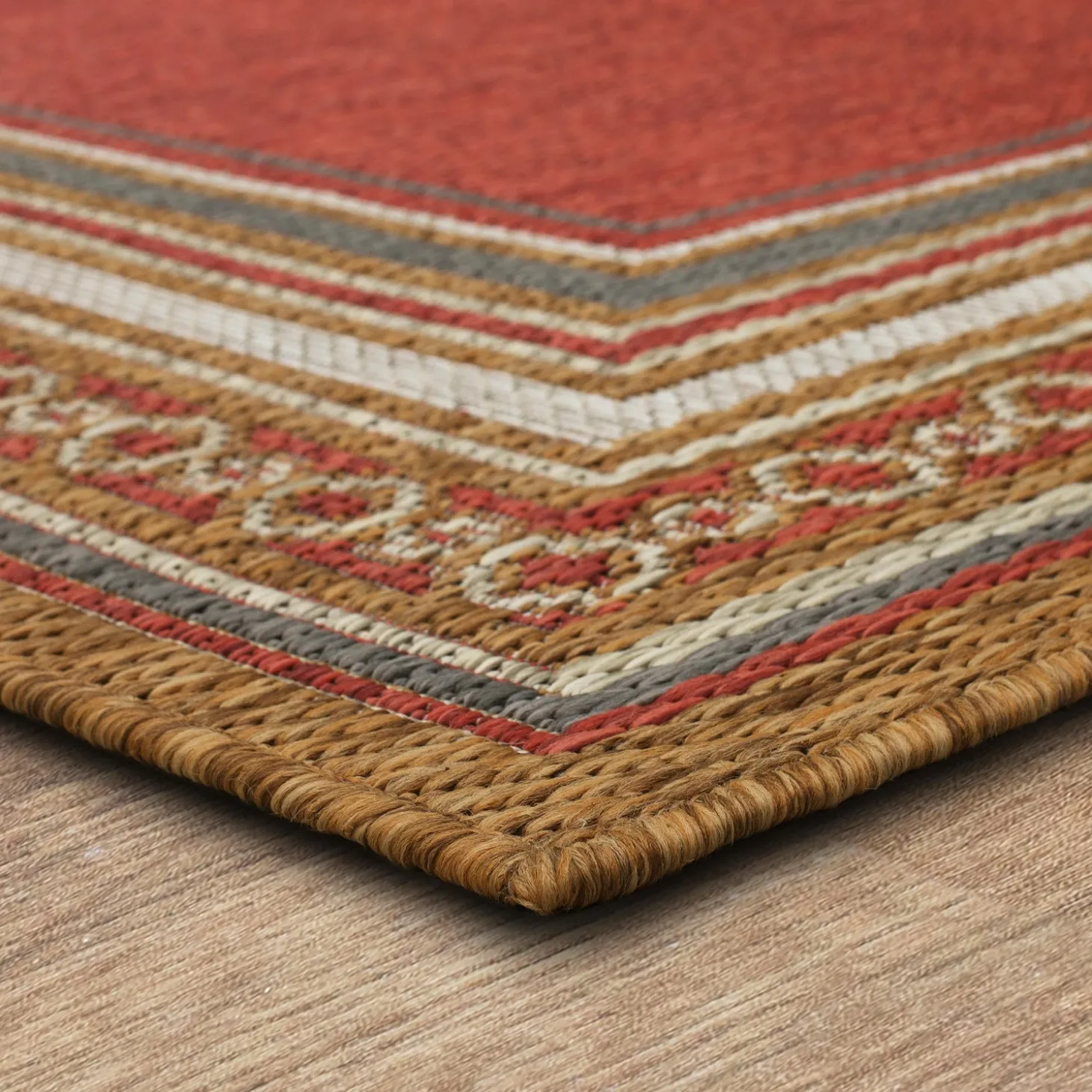 Area Rugs>Plow & Hearth Indoor/Outdoor La Grange Border Polypropylene Rug, 4' x 5'6"