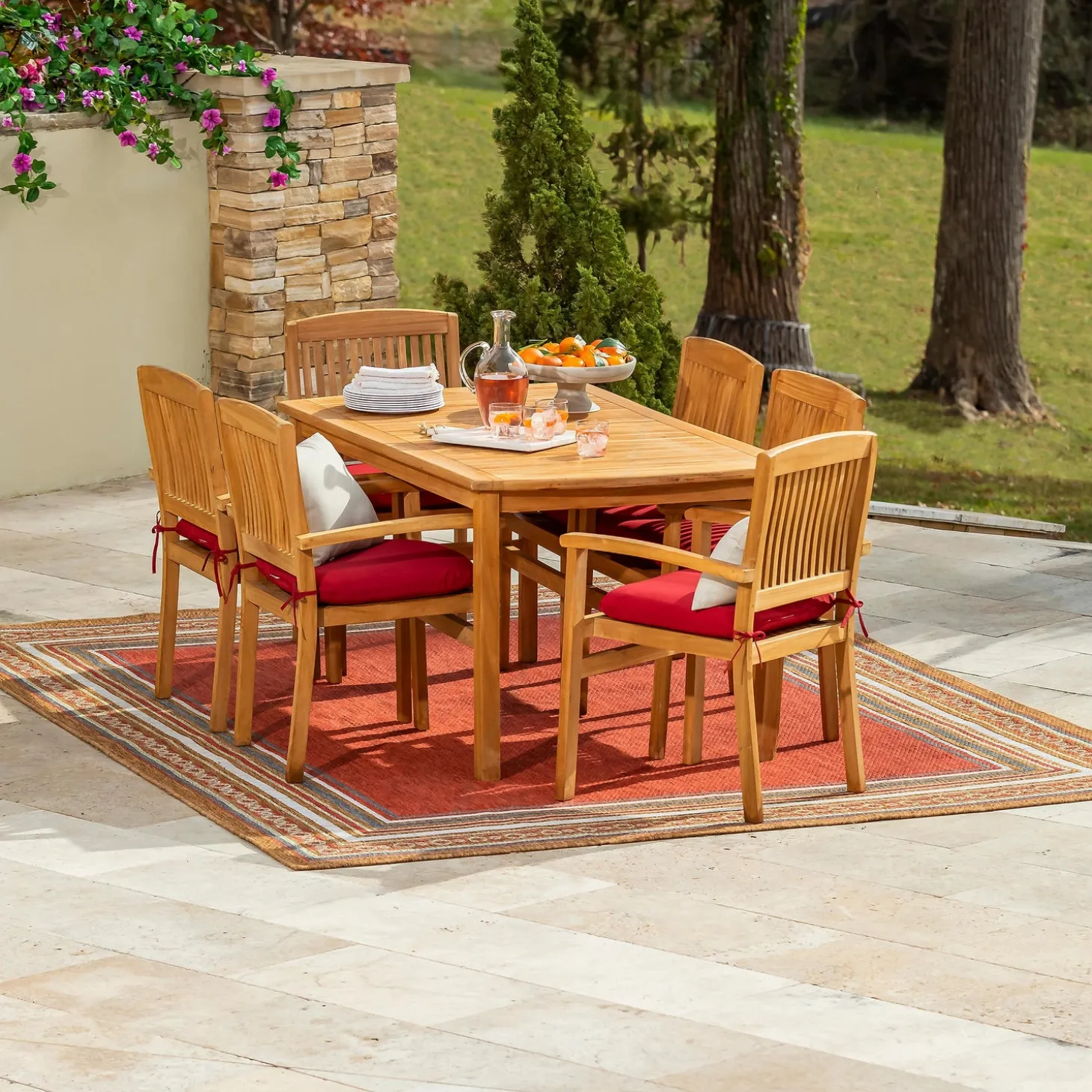 Area Rugs>Plow & Hearth Indoor/Outdoor La Grange Border Polypropylene Rug, 4' x 5'6"