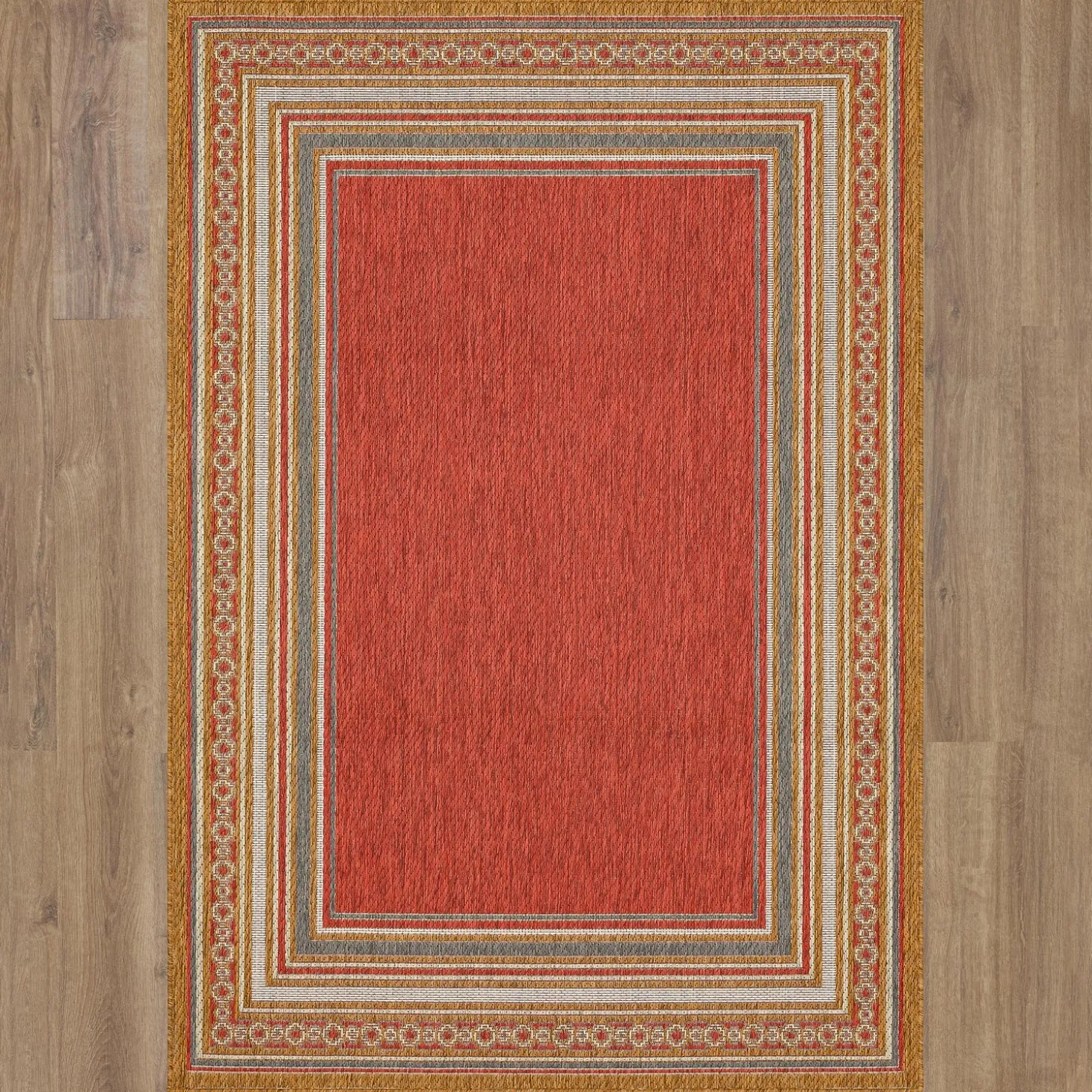 Area Rugs>Plow & Hearth Indoor/Outdoor La Grange Border Polypropylene Rug, 2'5" x 6' Runner Green