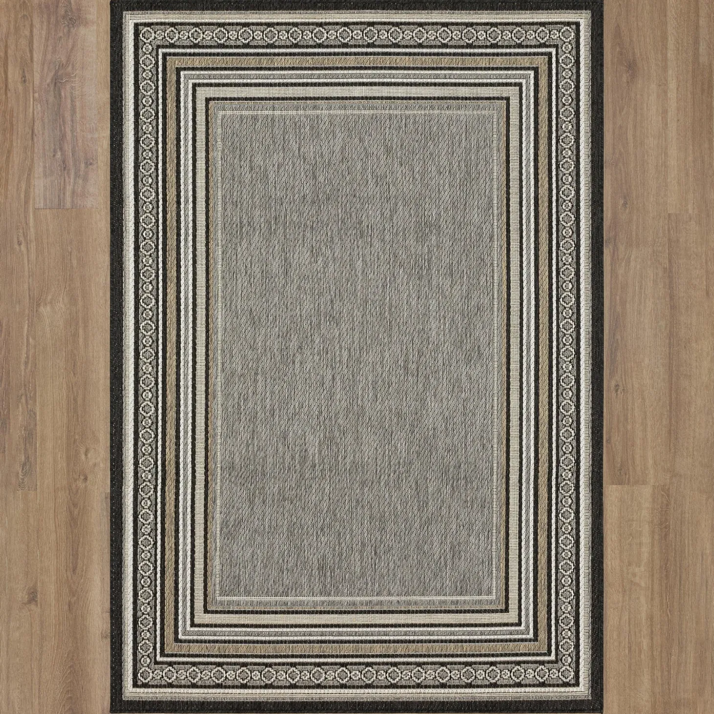 Area Rugs>Plow & Hearth Indoor/Outdoor La Grange Border Polypropylene Rug, 5'3" x 7'6"