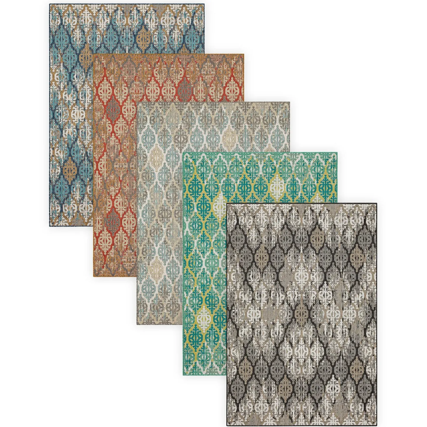 Area Rugs>Plow & Hearth Indoor/Outdoor La Grange Ikat Polypropylene Rug, 4' x 5'6"