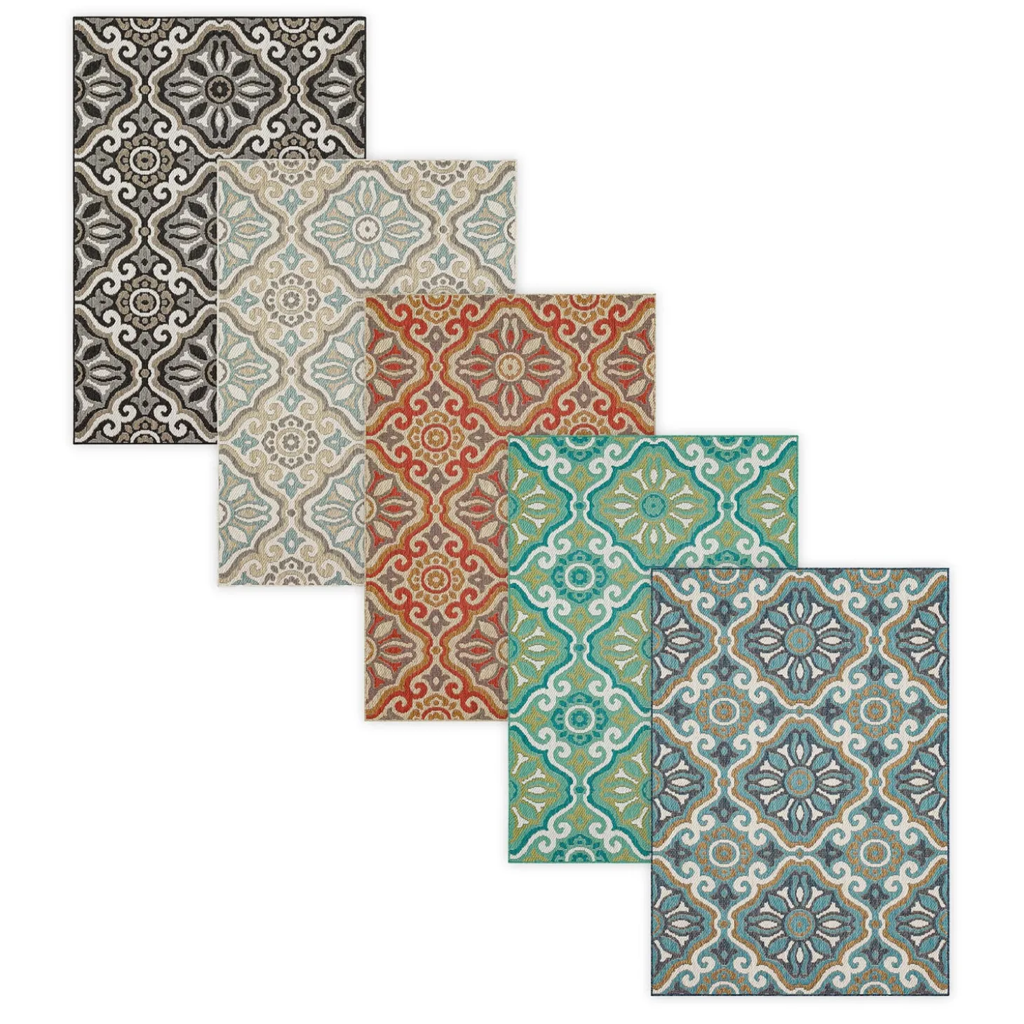 Area Rugs>Plow & Hearth Indoor/Outdoor La Grange Tile Polypropylene Rug, 4' x 5'6"