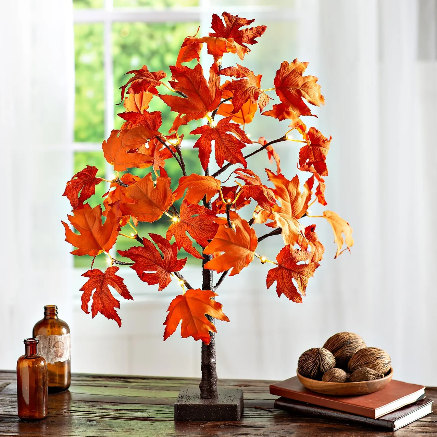 Lighted Trees & Garlands>Plow & Hearth Indoor/Outdoor Lighted Tabletop Red Maple Tree with 20 Lights