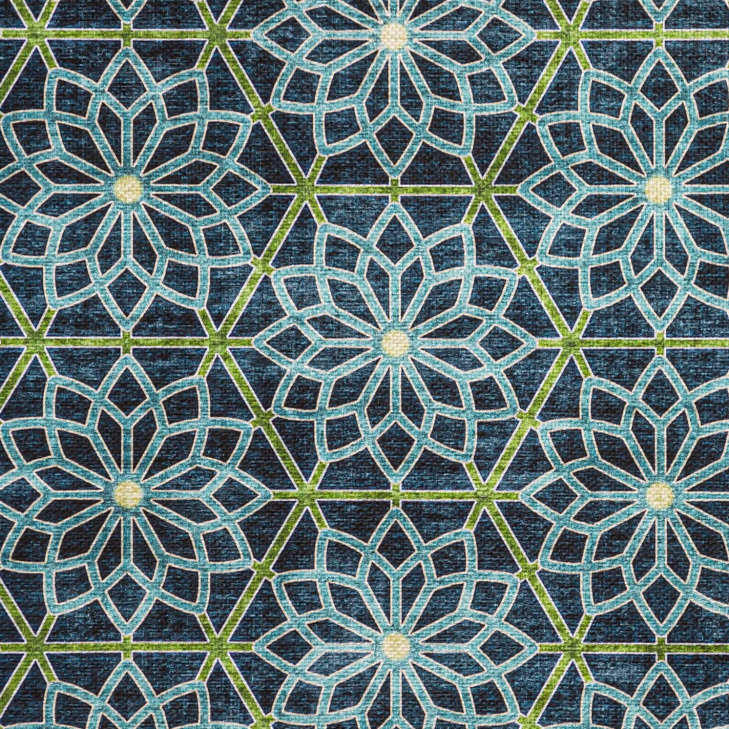 Area Rugs>Plow & Hearth Indoor/Outdoor Machine Washable Blue Kaleidoscope Printed Rug, 5' x 7'