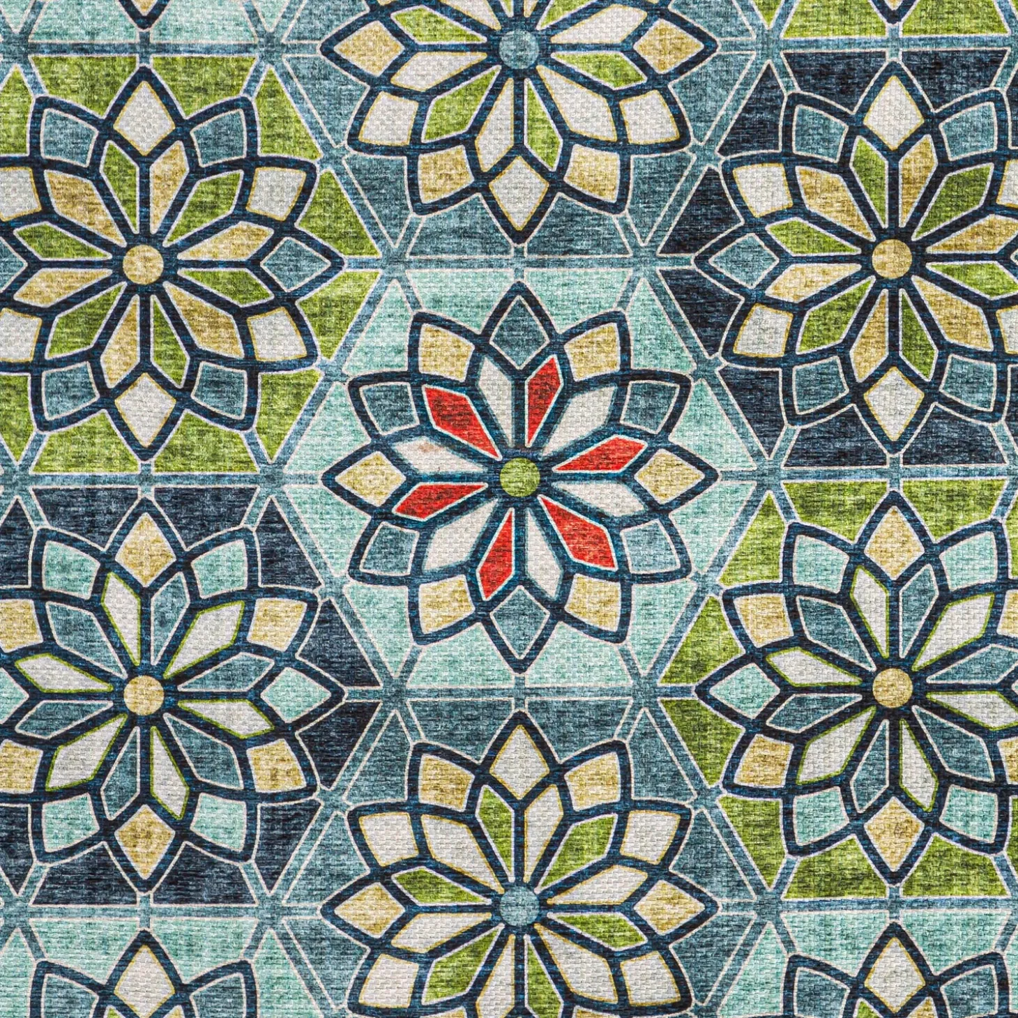 Area Rugs | Washable Mats>Plow & Hearth Indoor/Outdoor Machine Washable Green Kaleidoscope Printed Rug, 5' x 7'