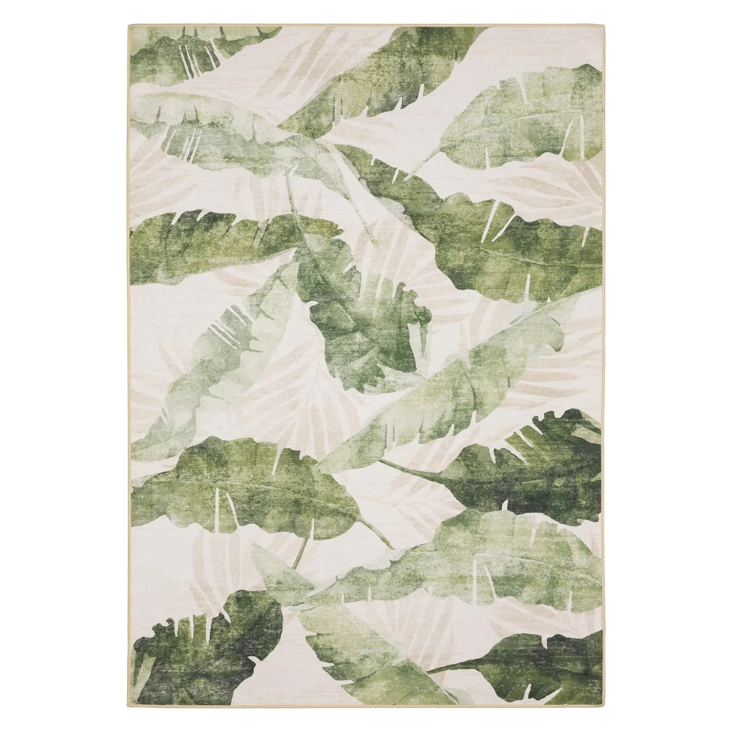 Area Rugs>Plow & Hearth Indoor/Outdoor Machine Washable Tropical Leaves Polyester Rug Green,Ivory