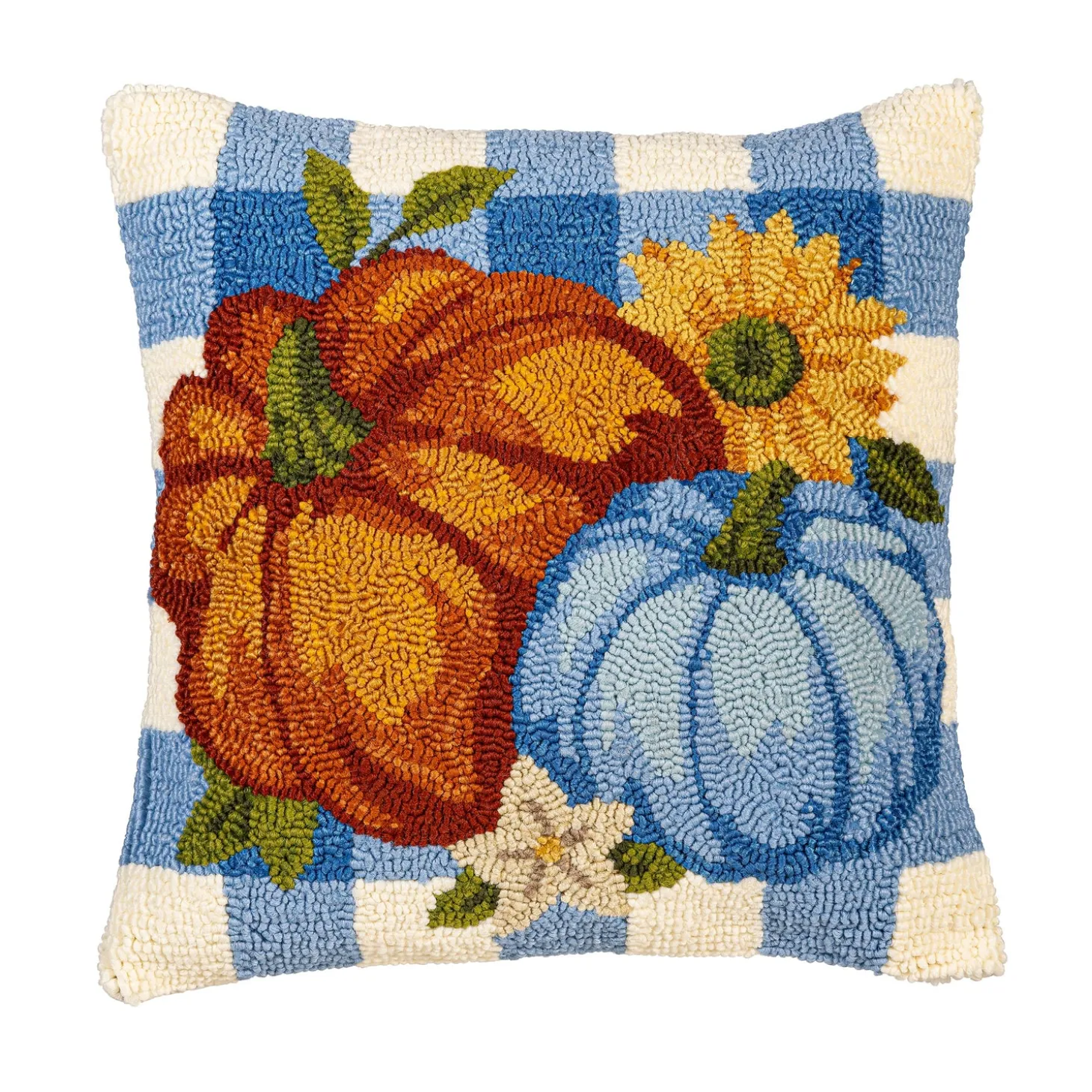 Outdoor Throw Pillows | Decorative Pillows>Plow & Hearth Indoor/Outdoor Pumpkin Patch Hooked Polypropylene Throw Pillow 18"x18"