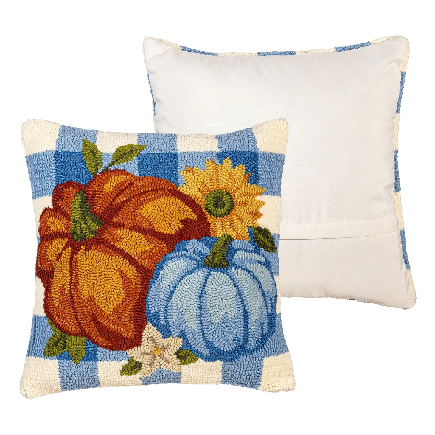 Outdoor Throw Pillows | Decorative Pillows>Plow & Hearth Indoor/Outdoor Pumpkin Patch Hooked Polypropylene Throw Pillow 18"x18"