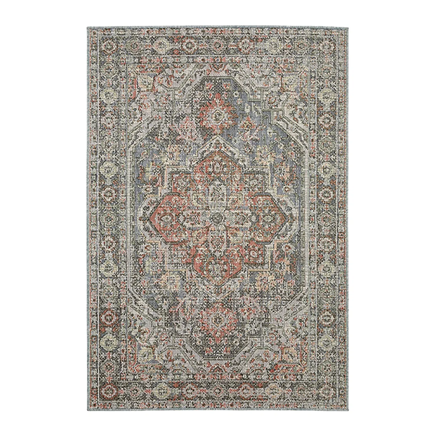 Area Rugs>Plow & Hearth Indoor/Outdoor Riverbend Medallion Polypropylene Rug, 1'10" x 7'6" Runner Gray