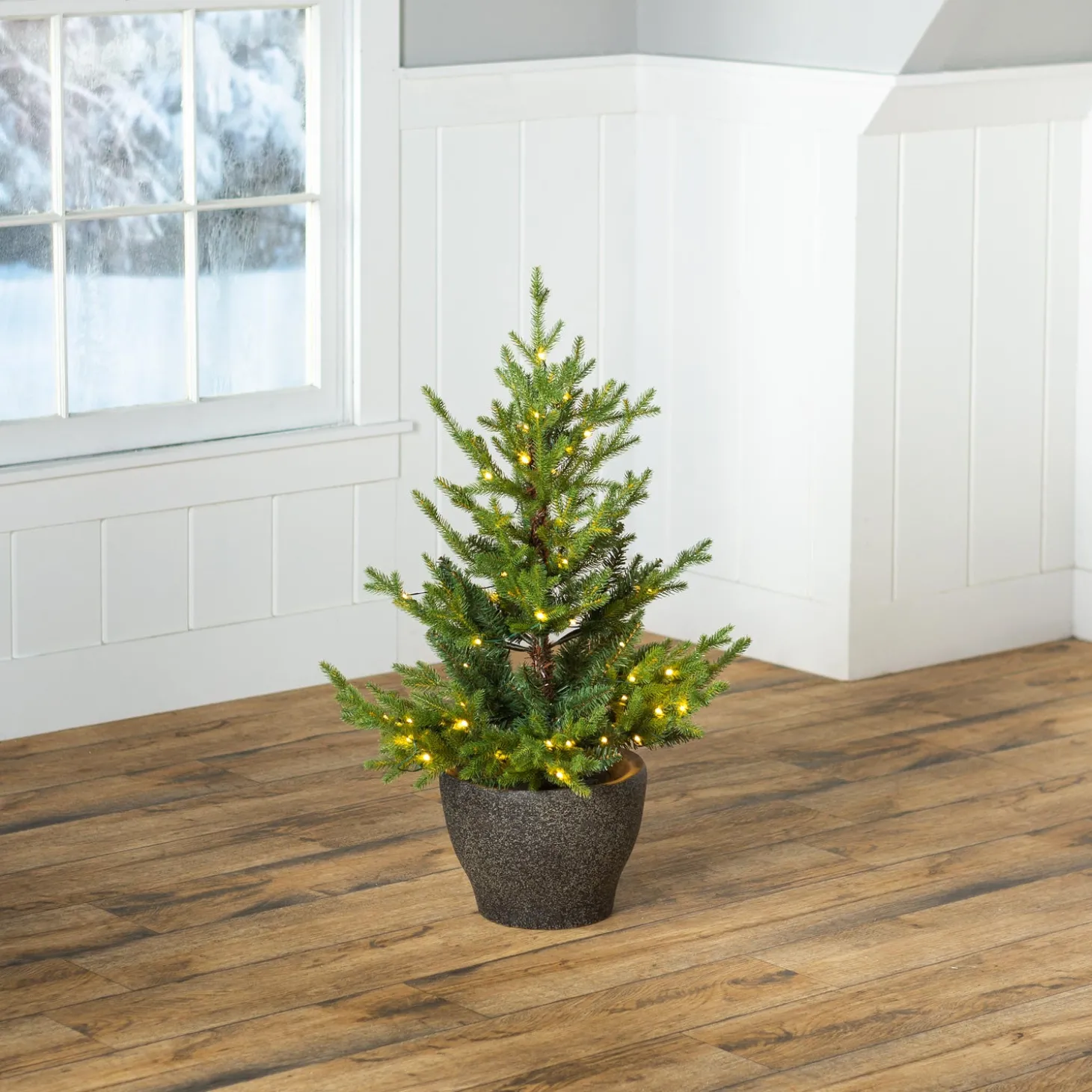 Lighted Trees & Garlands>Plow & Hearth Indoor/Outdoor Roanoke Spruce Potted Tree with Warm White LEDs