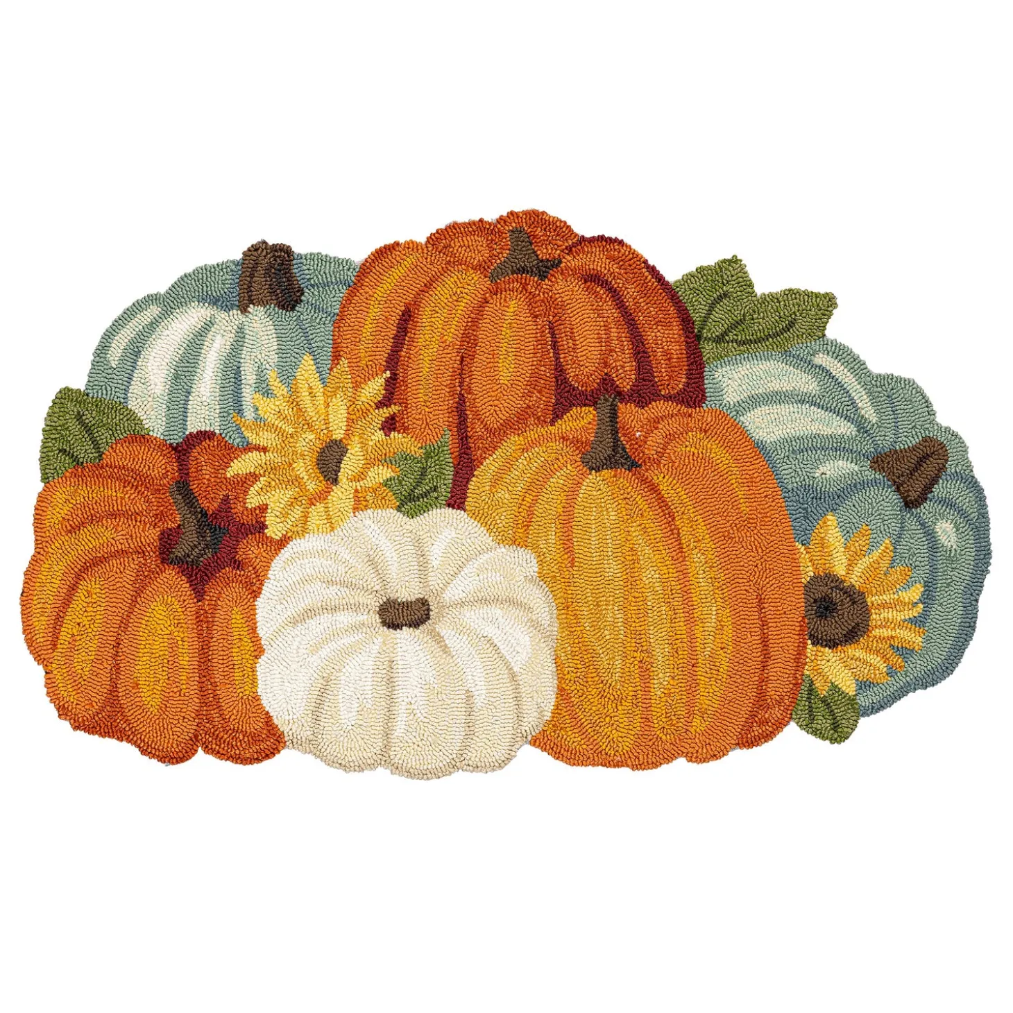 Hooked Rugs>Plow & Hearth Indoor/Outdoor Shaped Pumpkin Hooked Polypropylene Accent Rug 24"x42"