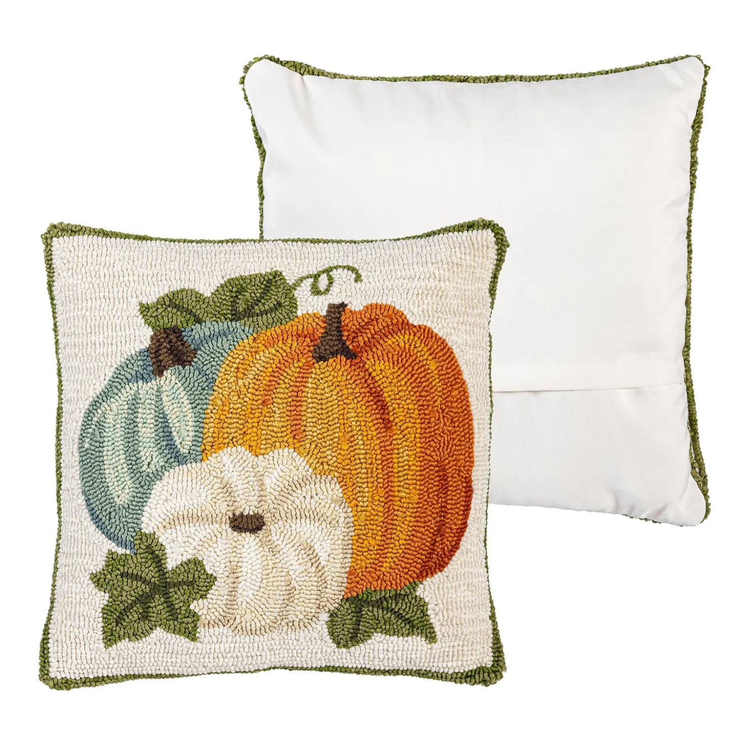 Outdoor Throw Pillows | Decorative Pillows>Plow & Hearth Indoor/Outdoor Shaped Pumpkins Hooked Polypropylene Throw Pillow 18"x18"