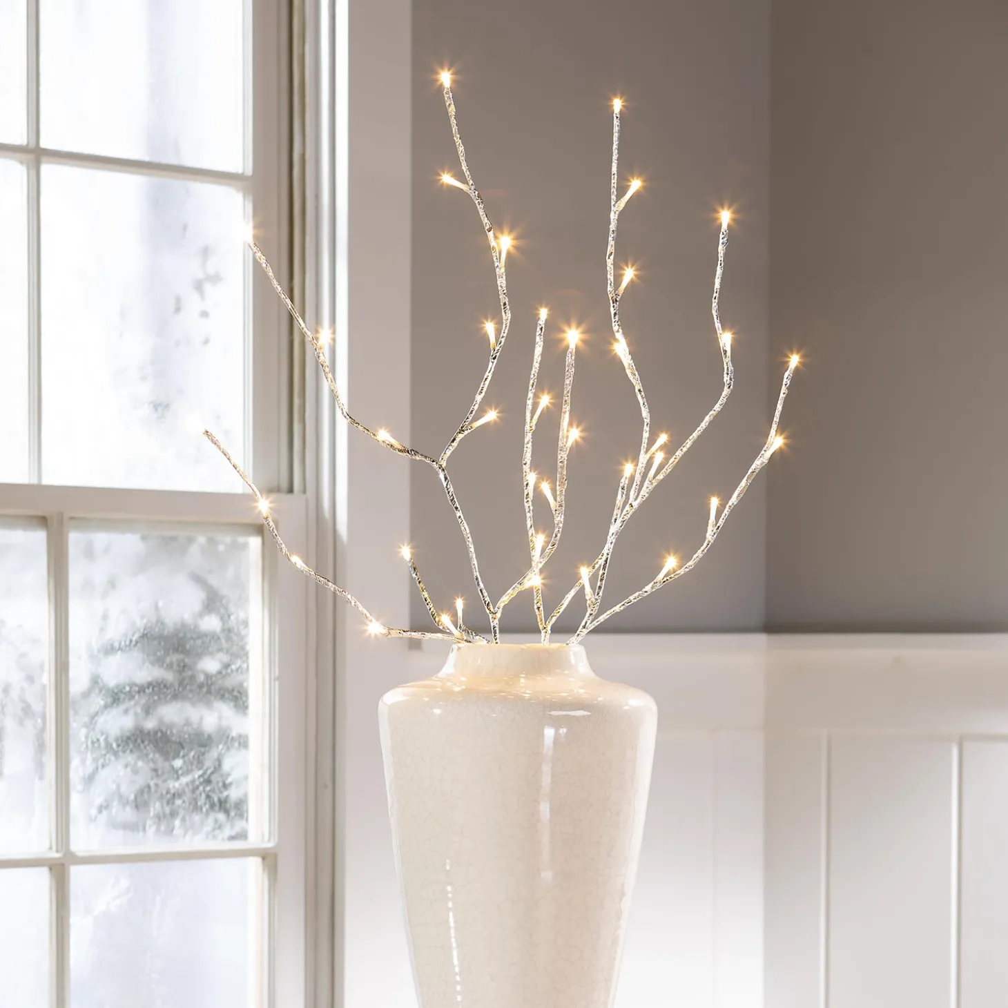 Faux Flowers & Plants | Lighted Accents>Plow & Hearth Indoor/Outdoor Silver Metallic Branches with LED Lights, Set of 2