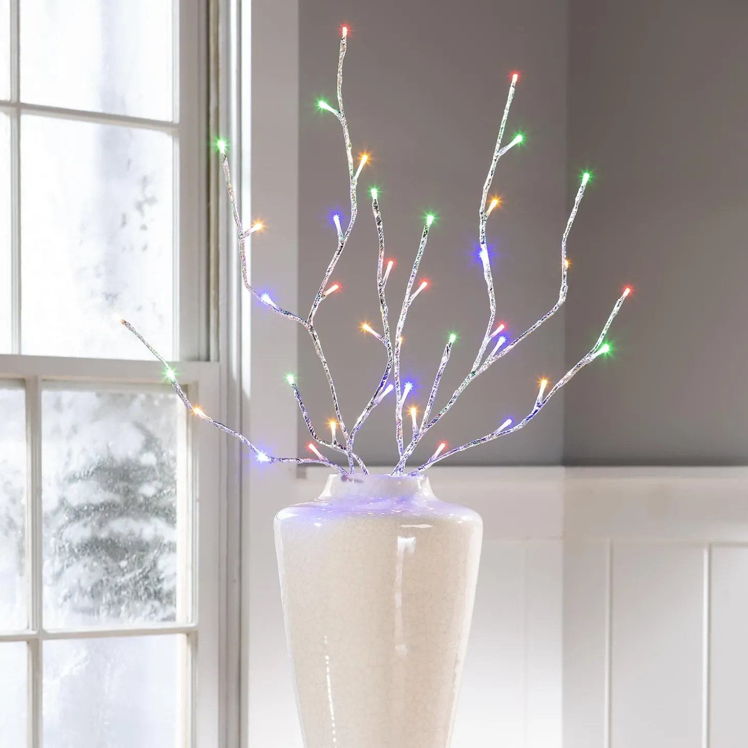 Faux Flowers & Plants | Lighted Accents>Plow & Hearth Indoor/Outdoor Silver Metallic Branches with LED Lights, Set of 2