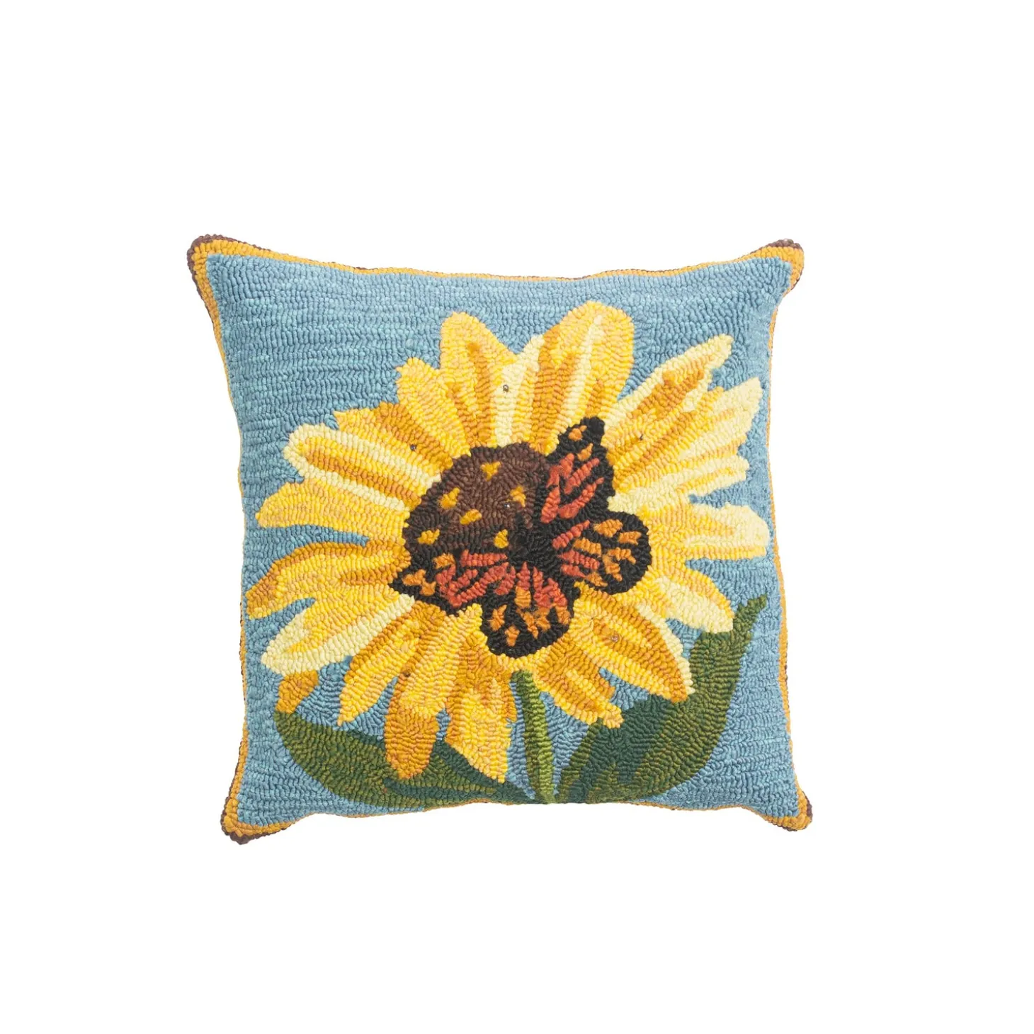 Decorative Pillows>Plow & Hearth Indoor/Outdoor Sunflower and Butterfly Hooked Polypropylene Throw Pillow