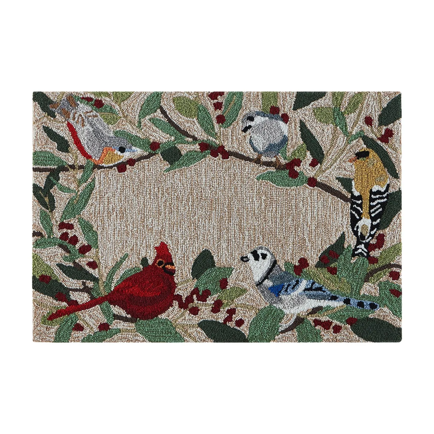 Area Rugs>Plow & Hearth Indoor/Outdoor Synthetic Blend Birds Border Runner, 24" x 60"