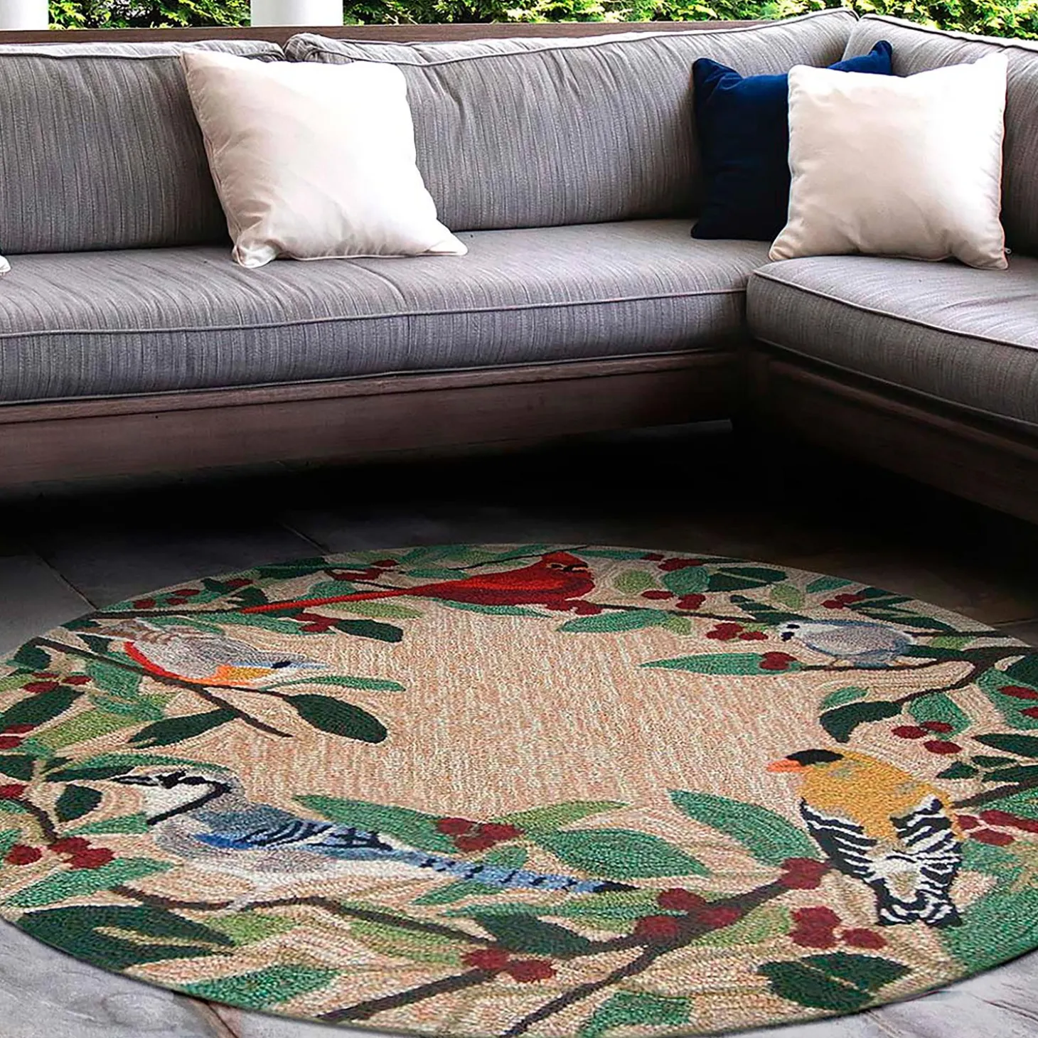 Area Rugs>Plow & Hearth Indoor/Outdoor Synthetic Blend Birds Border Runner, 24" x 60"