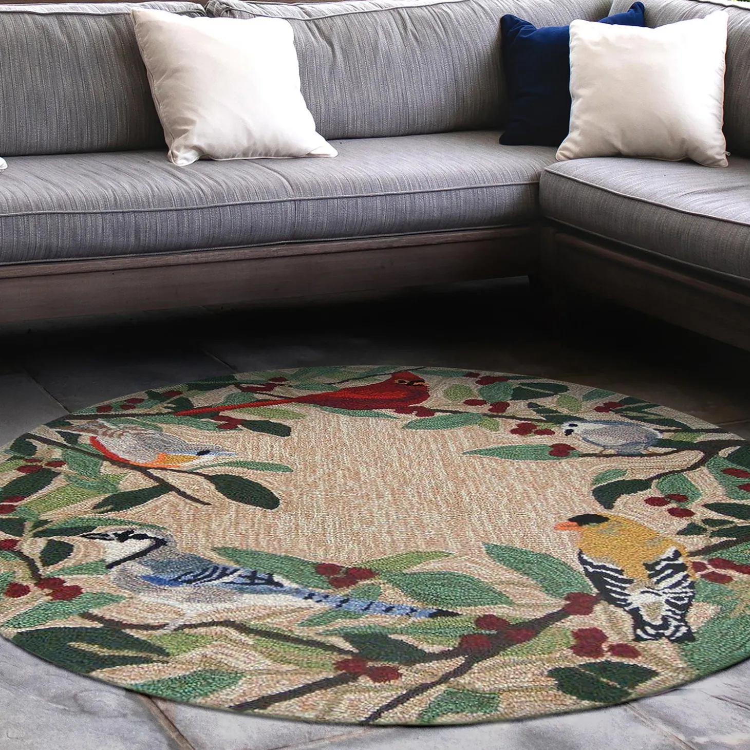 Area Rugs>Plow & Hearth Indoor/Outdoor Synthetic Blend Birds Border Runner, 24" x 60"