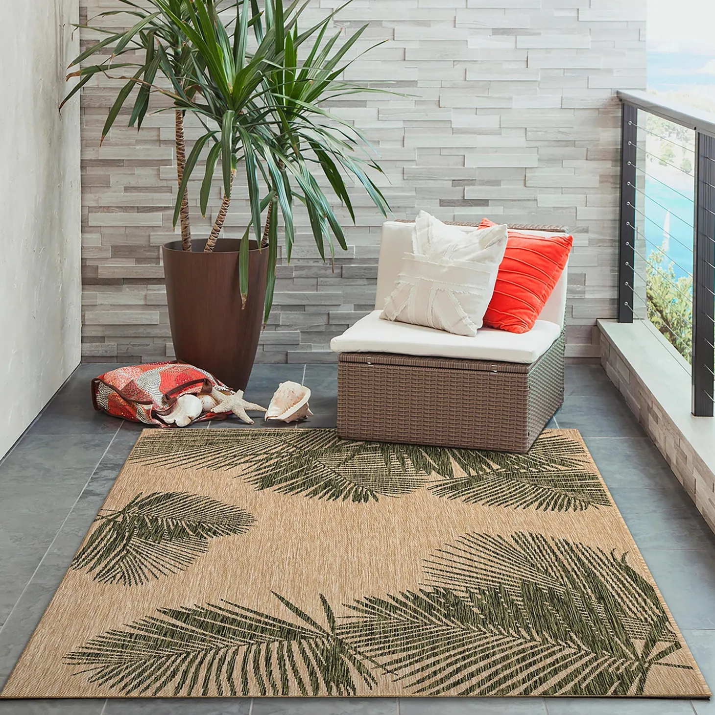 Area Rugs>Plow & Hearth Indoor/Outdoor Textured Palms Polypropylene Rug, 4'10" x 7'6"