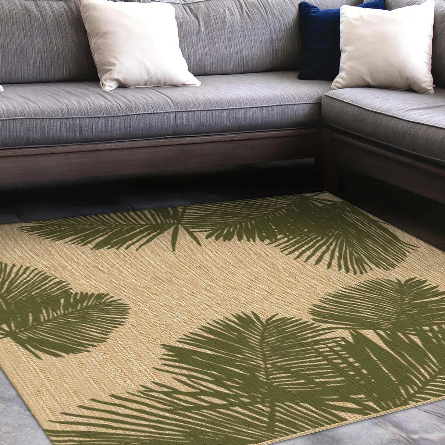 Area Rugs>Plow & Hearth Indoor/Outdoor Textured Palms Polypropylene Rug, 6'6" x 9'4"