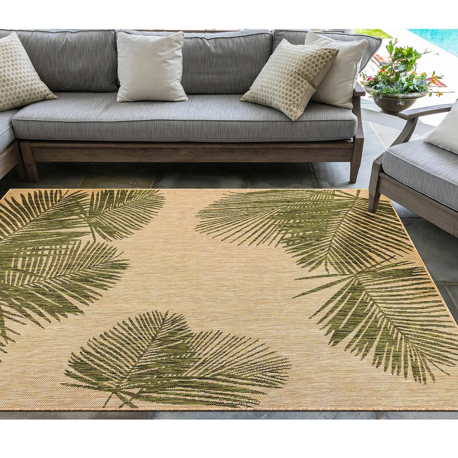 Area Rugs>Plow & Hearth Indoor/Outdoor Textured Palms Polypropylene Rug, 4'10" x 7'6"