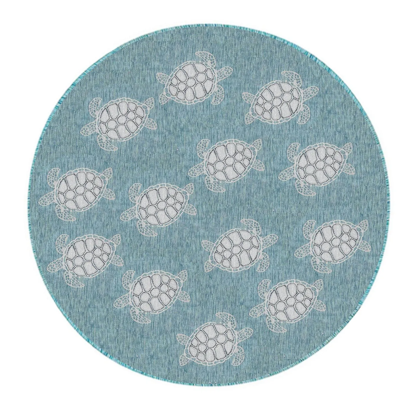 Area Rugs>Plow & Hearth Indoor/Outdoor Textured Sea Turtles Polypropylene Rug, 7'10" Round