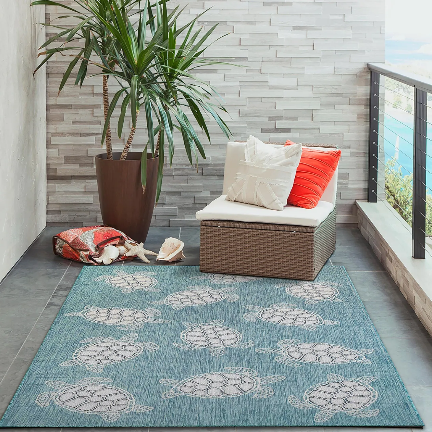 Area Rugs>Plow & Hearth Indoor/Outdoor Textured Sea Turtles Polypropylene Rug, 39" x 59"
