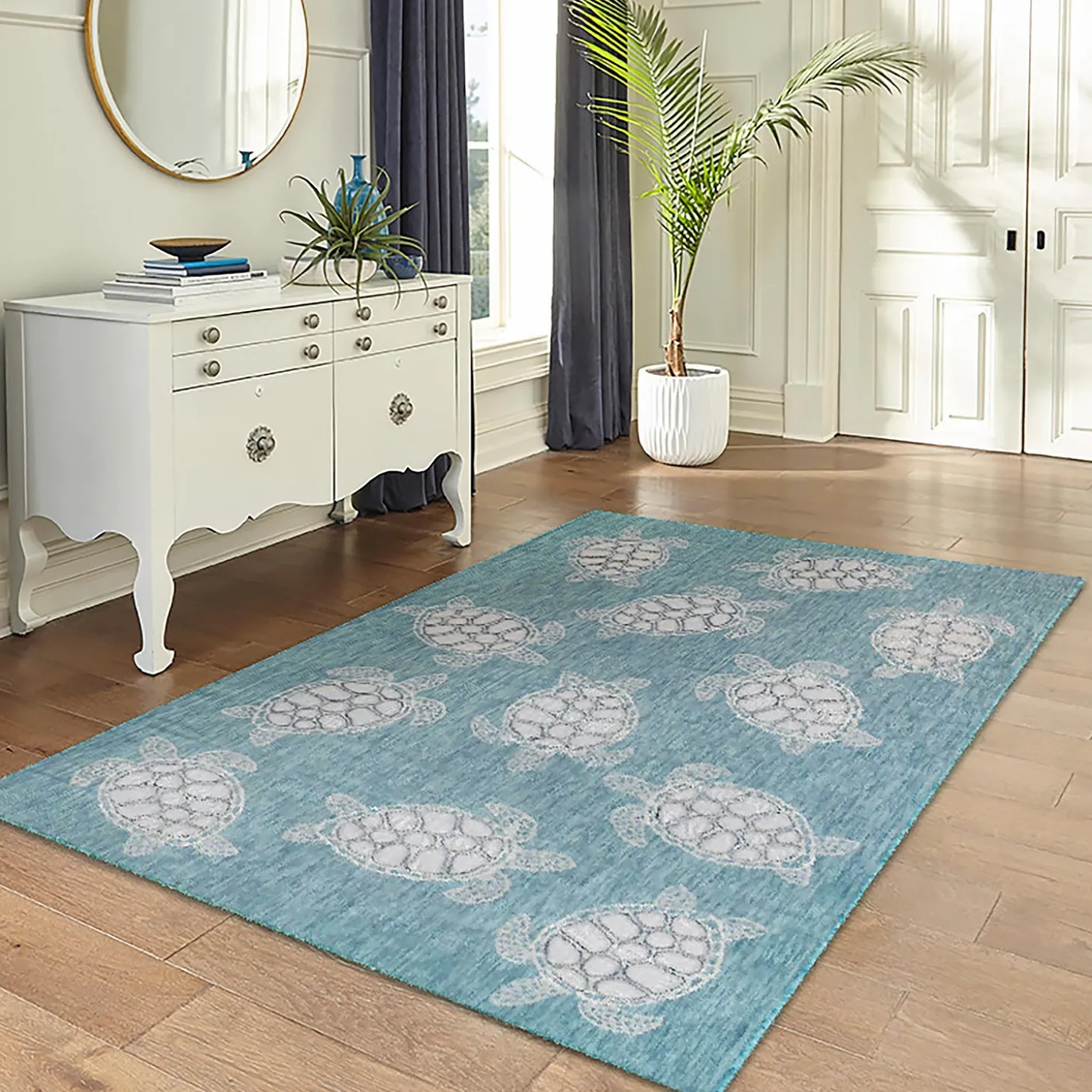 Area Rugs>Plow & Hearth Indoor/Outdoor Textured Sea Turtles Polypropylene Rug, 39" x 59"