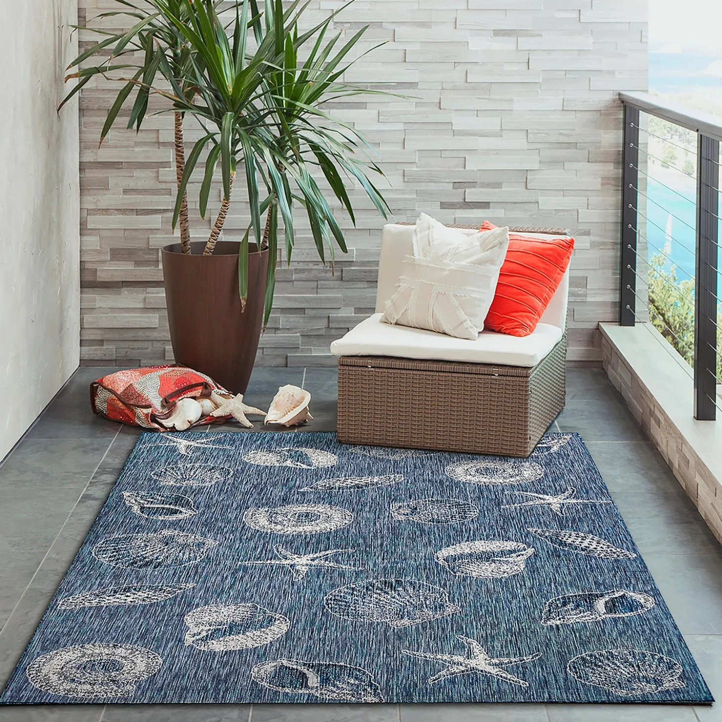 Area Rugs>Plow & Hearth Indoor/Outdoor Textured Shells Polypropylene Rug, 4'10" x 7'6"