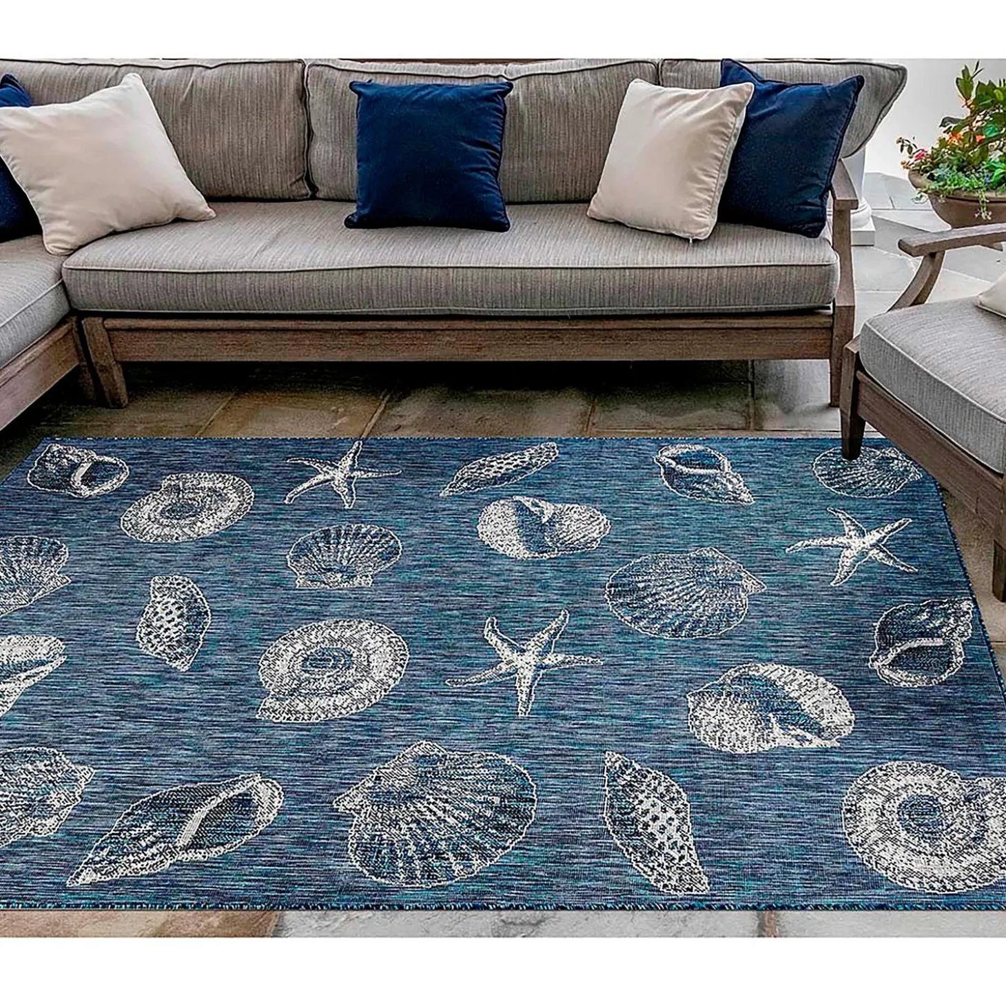 Area Rugs>Plow & Hearth Indoor/Outdoor Textured Shells Polypropylene Rug, 39" x 59"