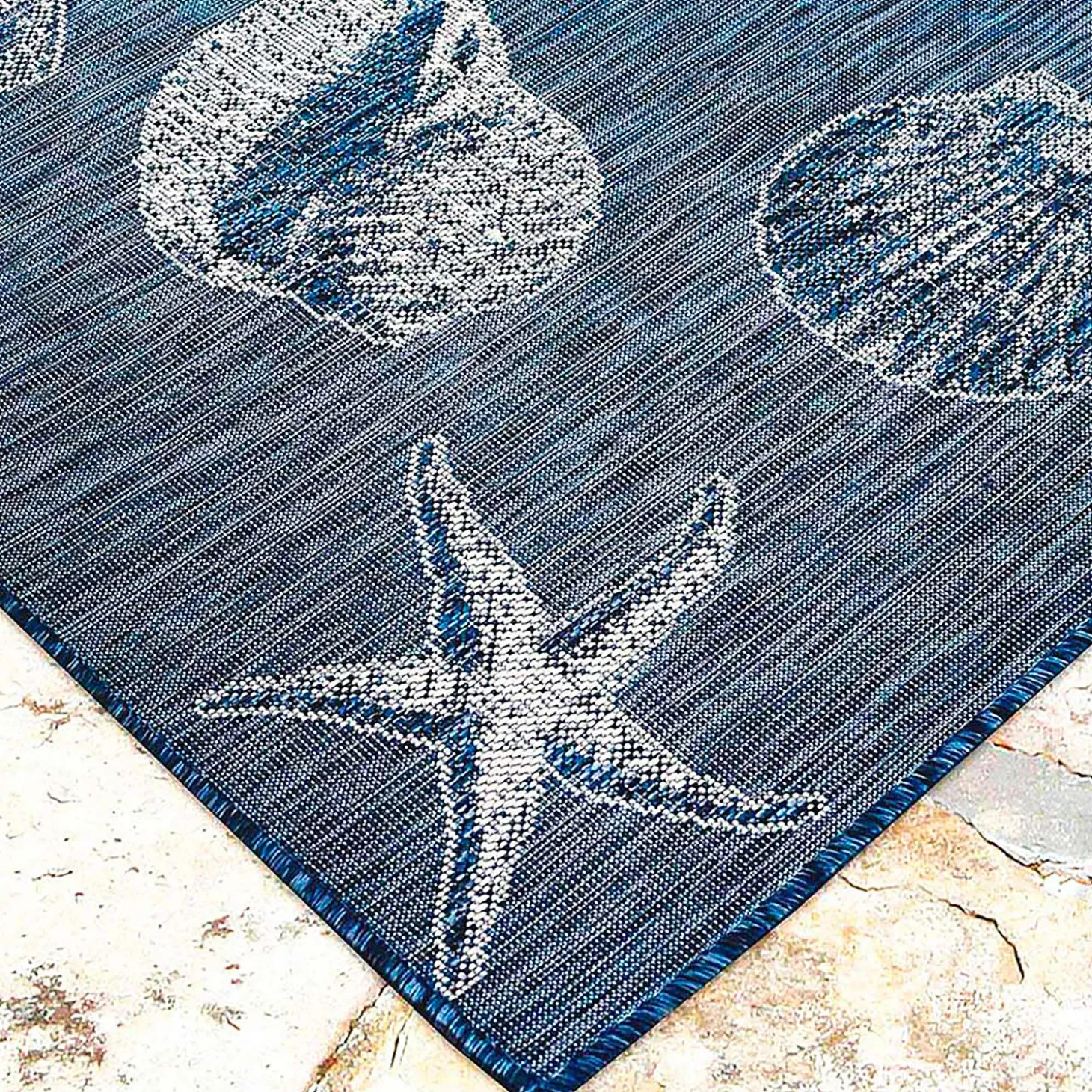 Area Rugs>Plow & Hearth Indoor/Outdoor Textured Shells Polypropylene Rug, 4'10" x 7'6"