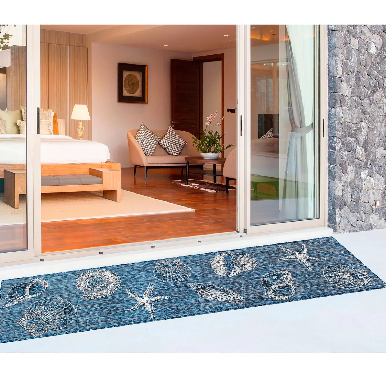 Runners>Plow & Hearth Indoor/Outdoor Textured Shells Polypropylene Runner, 23" x 7'6"