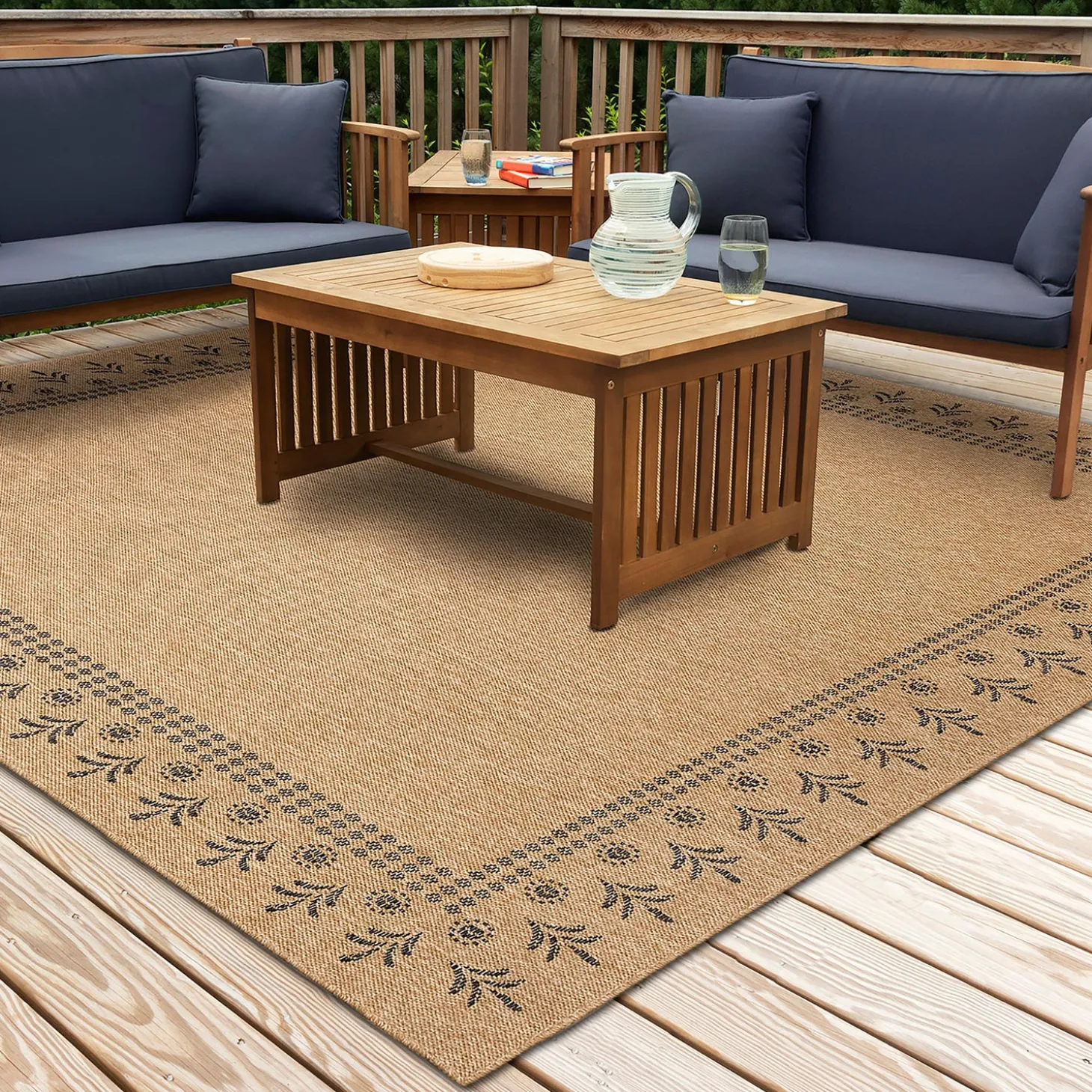 Area Rugs>Plow & Hearth Indoor/Outdoor Toulouse Block Print Rug, 7'10" x 9'10"