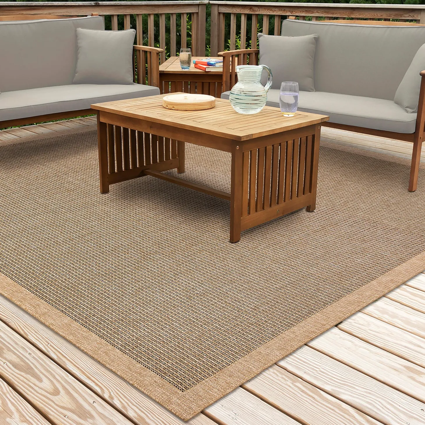 Area Rugs>Plow & Hearth Indoor/Outdoor Toulouse Border Print Rug, 6'6" x 9'4"