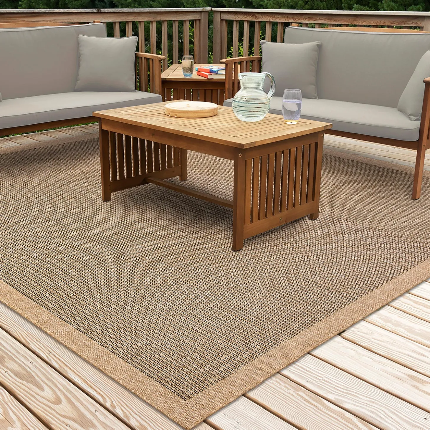 Area Rugs>Plow & Hearth Indoor/Outdoor Toulouse Border Print Rug, 6'6" x 9'4"