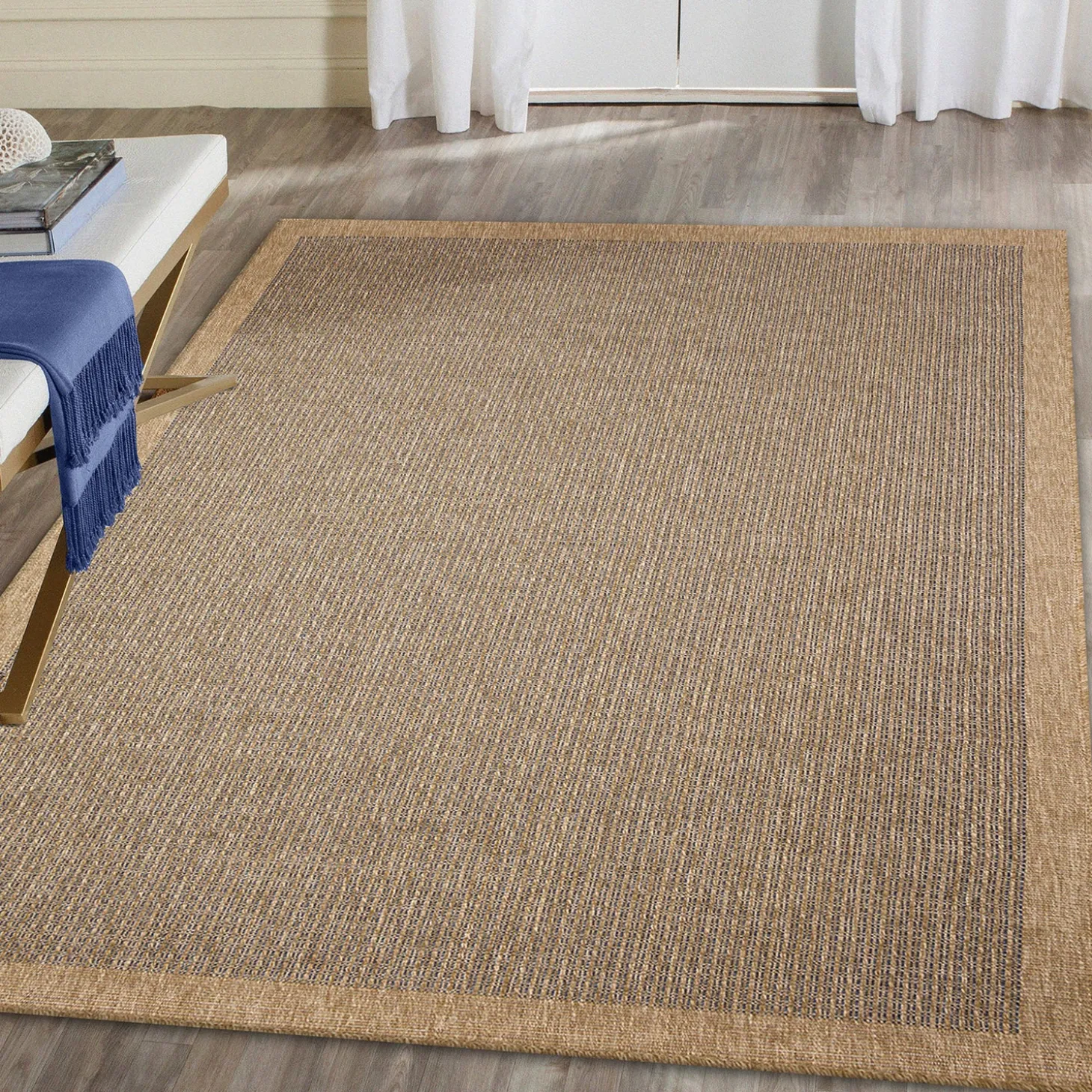 Area Rugs>Plow & Hearth Indoor/Outdoor Toulouse Border Print Rug, 6'6" x 9'4"