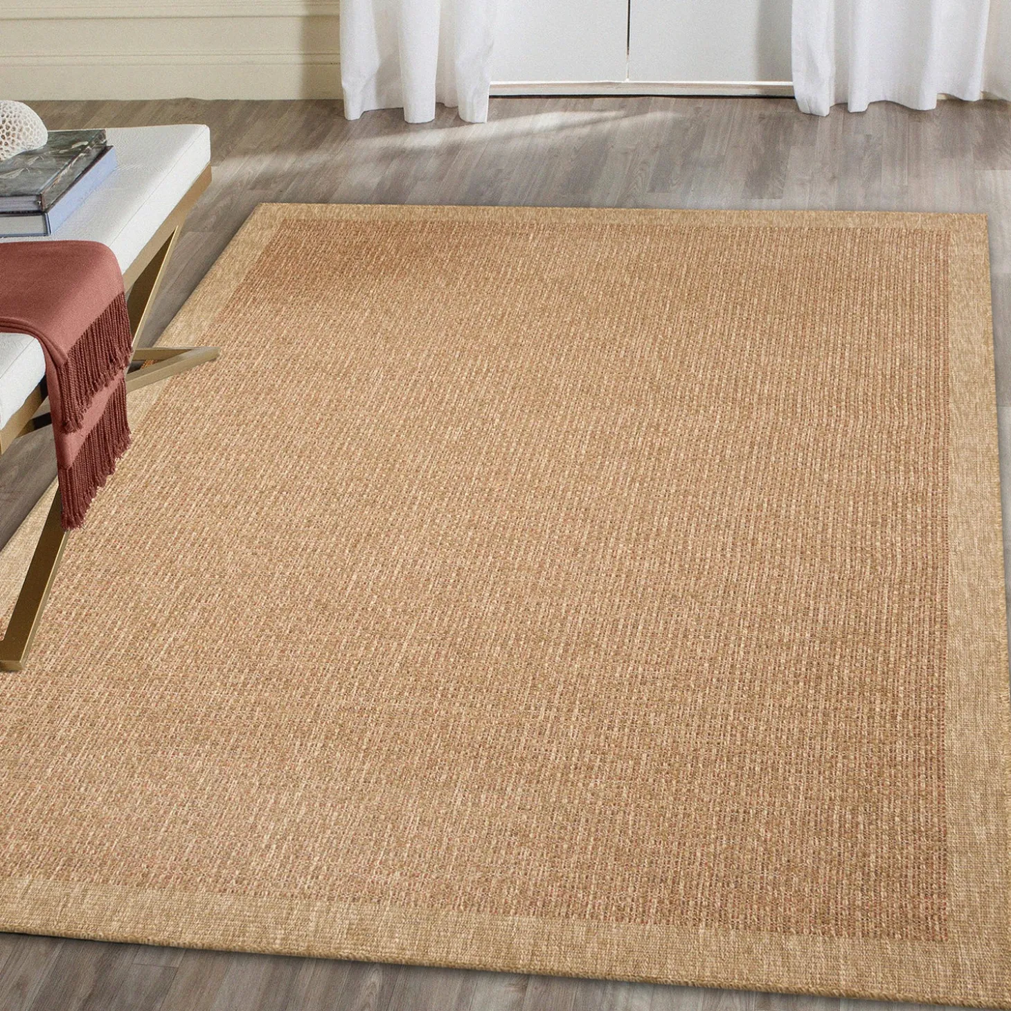 Area Rugs>Plow & Hearth Indoor/Outdoor Toulouse Border Print Rug, 6'6" x 9'4"