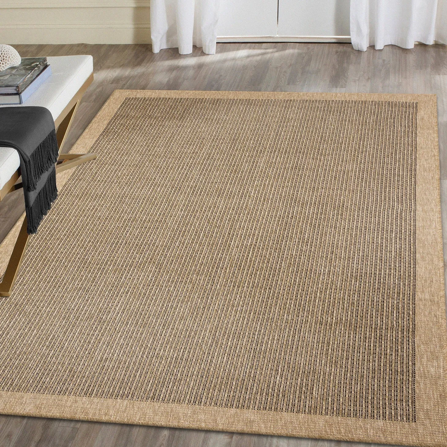 Area Rugs>Plow & Hearth Indoor/Outdoor Toulouse Border Print Rug, 6'6" x 9'4"