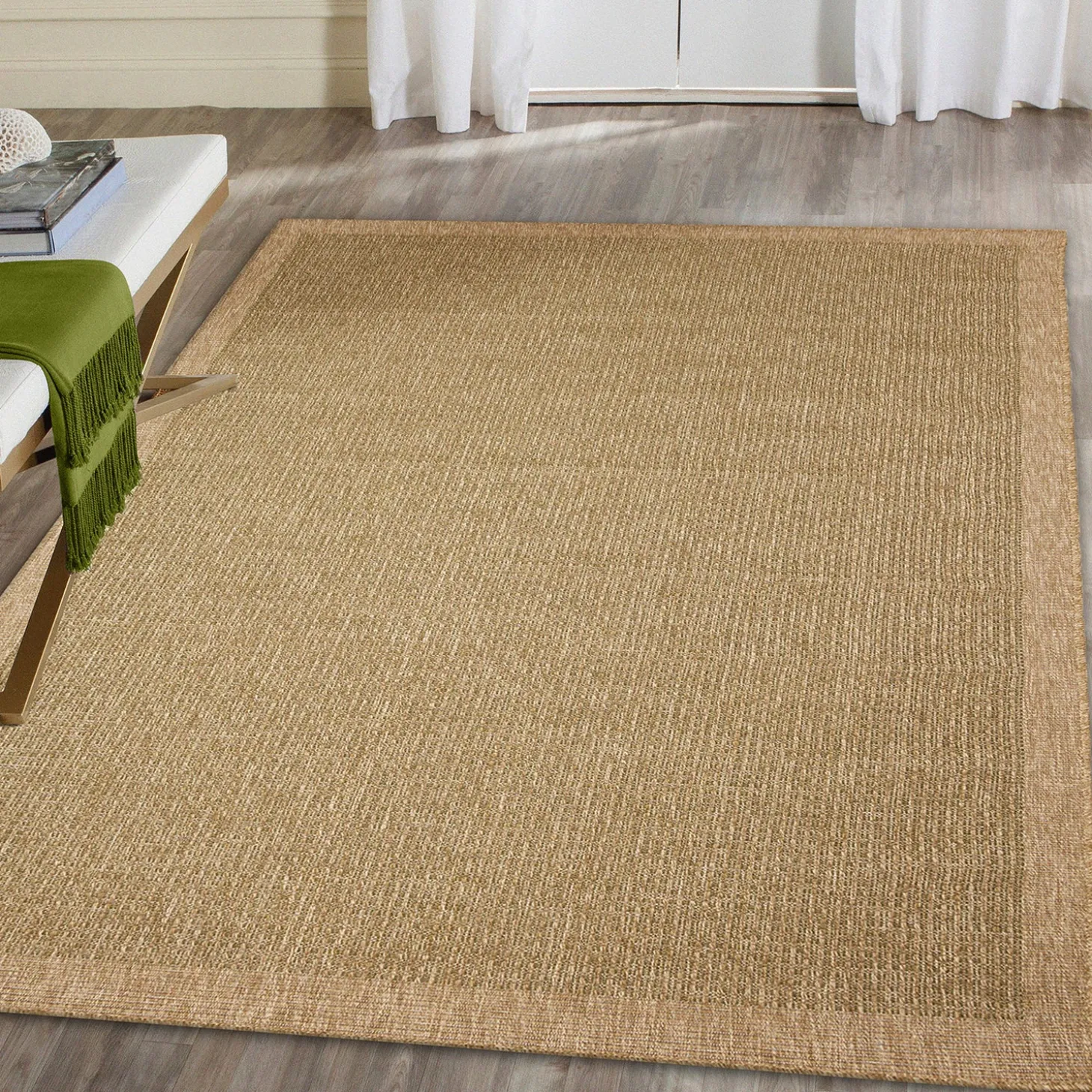 Area Rugs>Plow & Hearth Indoor/Outdoor Toulouse Border Print Rug, 6'6" x 9'4"