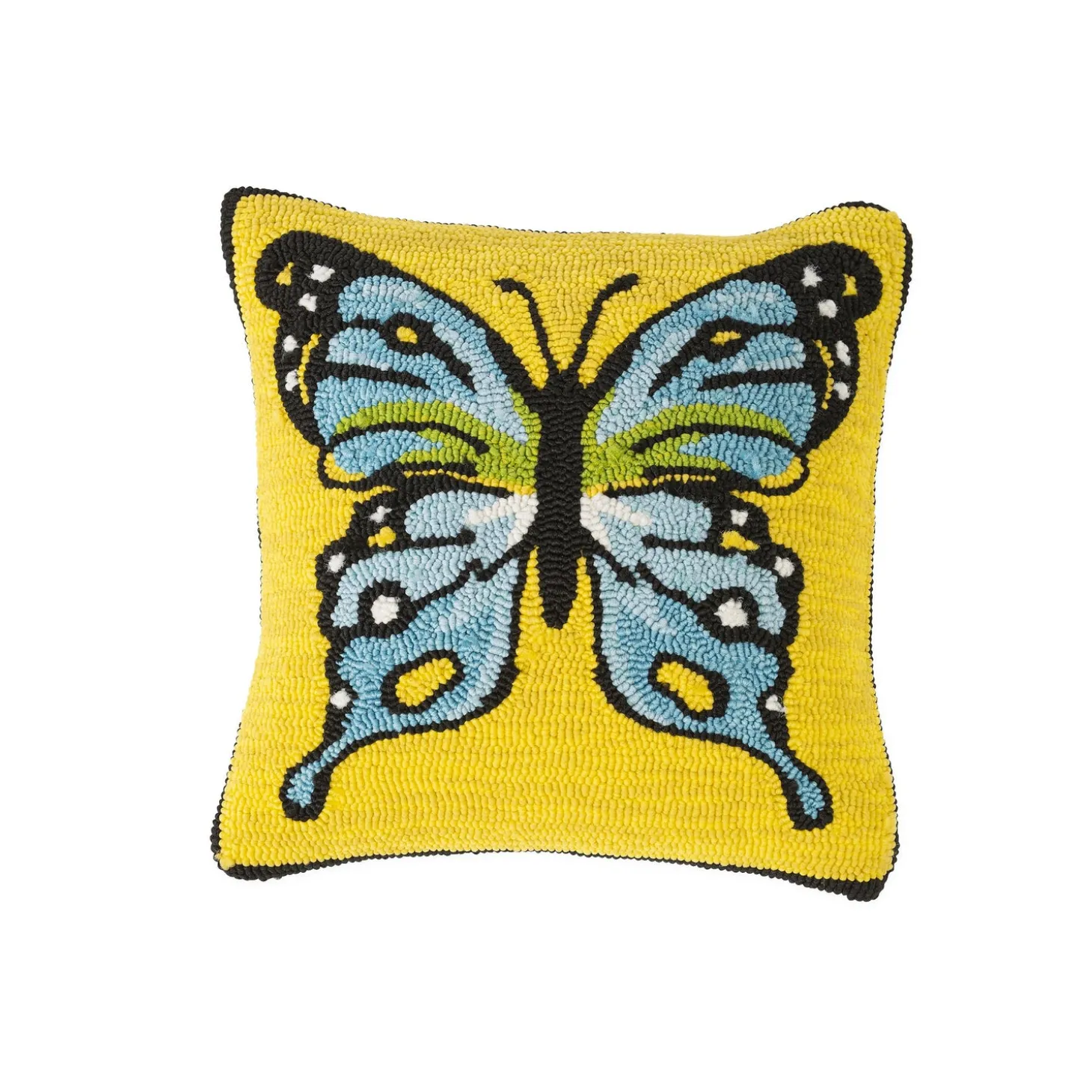 Decorative Pillows>Plow & Hearth Indoor/Outdoor Yellow Butterfly Hand Hooked Polypropylene Throw Pillow